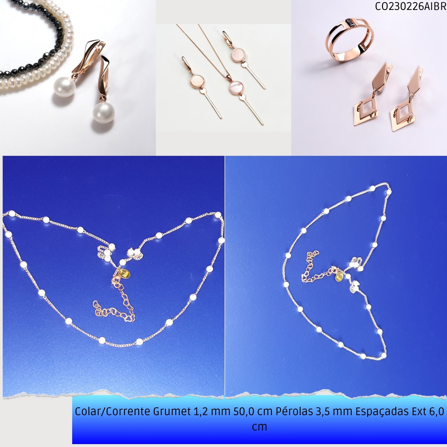 Colar/Corrente Grumet 1.2 mm 50.0 cm Pérolas 3.5 mm Espaçadas Ext 6.0 cm   - Código.: CO230226AIBR  - Peso.: 2.6 gr
