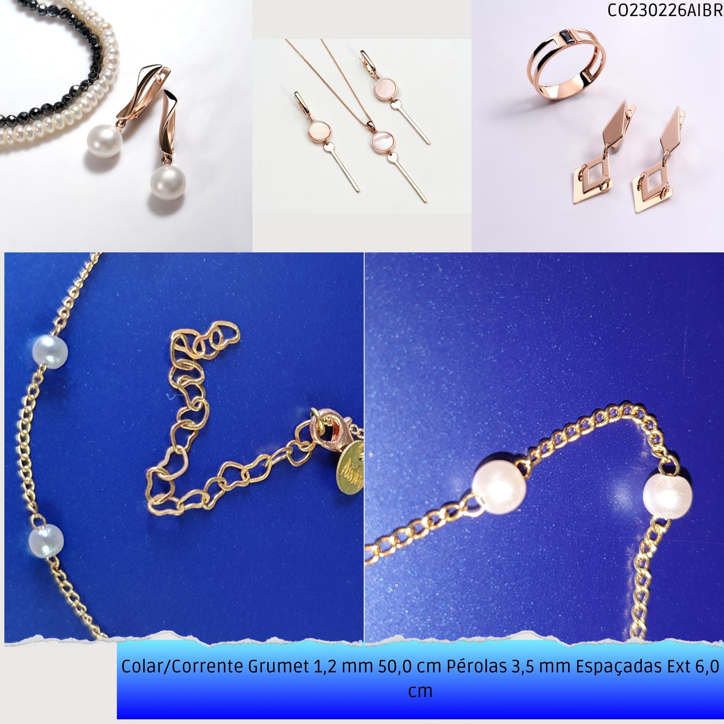 Colar/Corrente Grumet 1.2 mm 50.0 cm Pérolas 3.5 mm Espaçadas Ext 6.0 cm   - Código.: CO230226AIBR  - Peso.: 2.6 gr