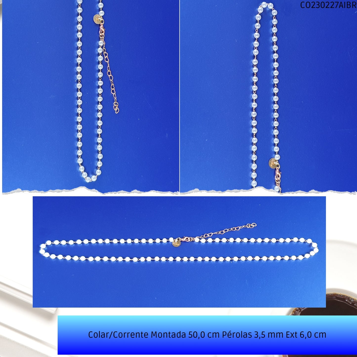 Colar/Corrente Montada 50.0 cm Pérolas 3.5 mm Ext 6.0 cm   - Código.: CO230227AIBR  - Peso.: 4.2 gr