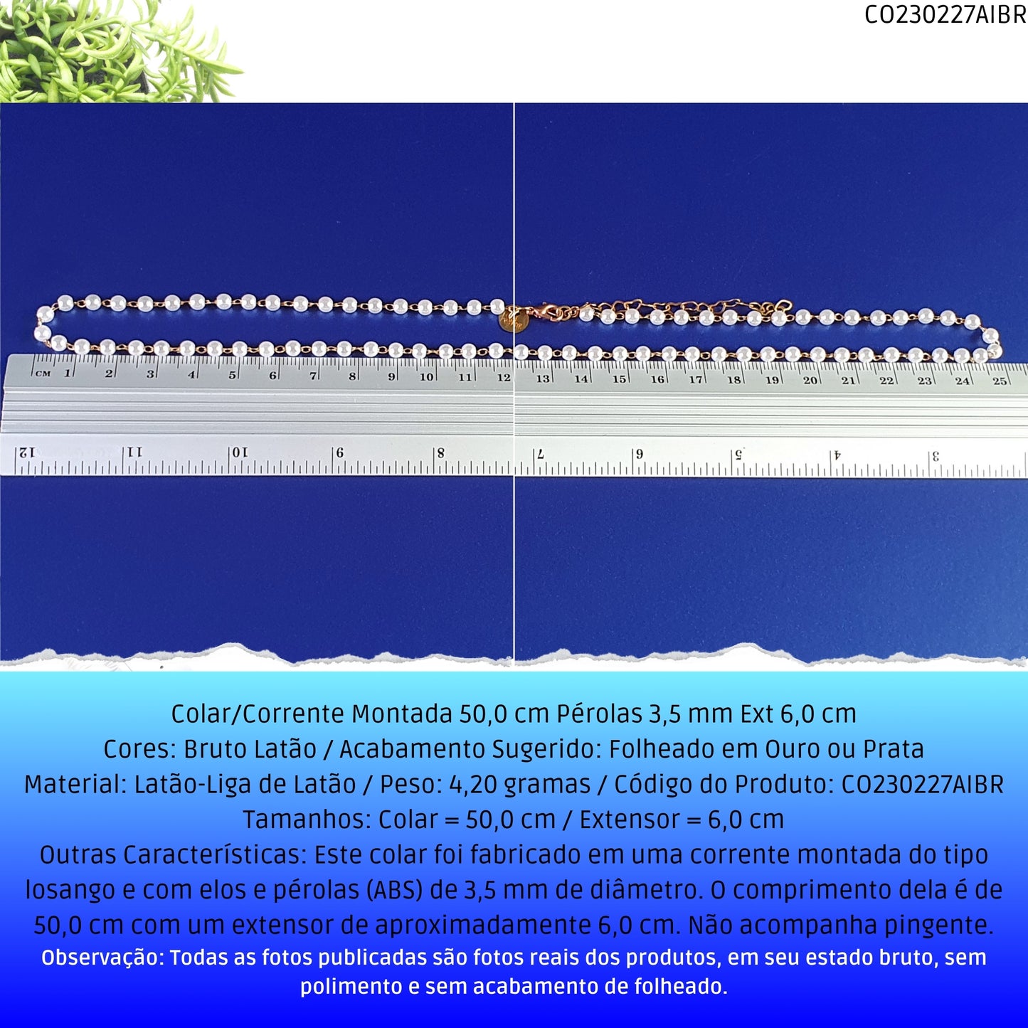 Colar/Corrente Montada 50.0 cm Pérolas 3.5 mm Ext 6.0 cm   - Código.: CO230227AIBR  - Peso.: 4.2 gr