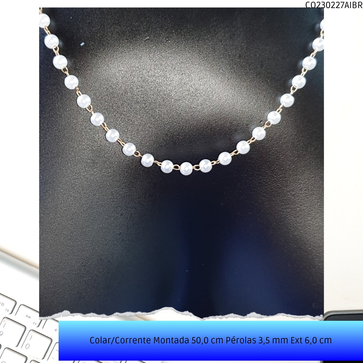 Colar/Corrente Montada 50.0 cm Pérolas 3.5 mm Ext 6.0 cm   - Código.: CO230227AIBR  - Peso.: 4.2 gr