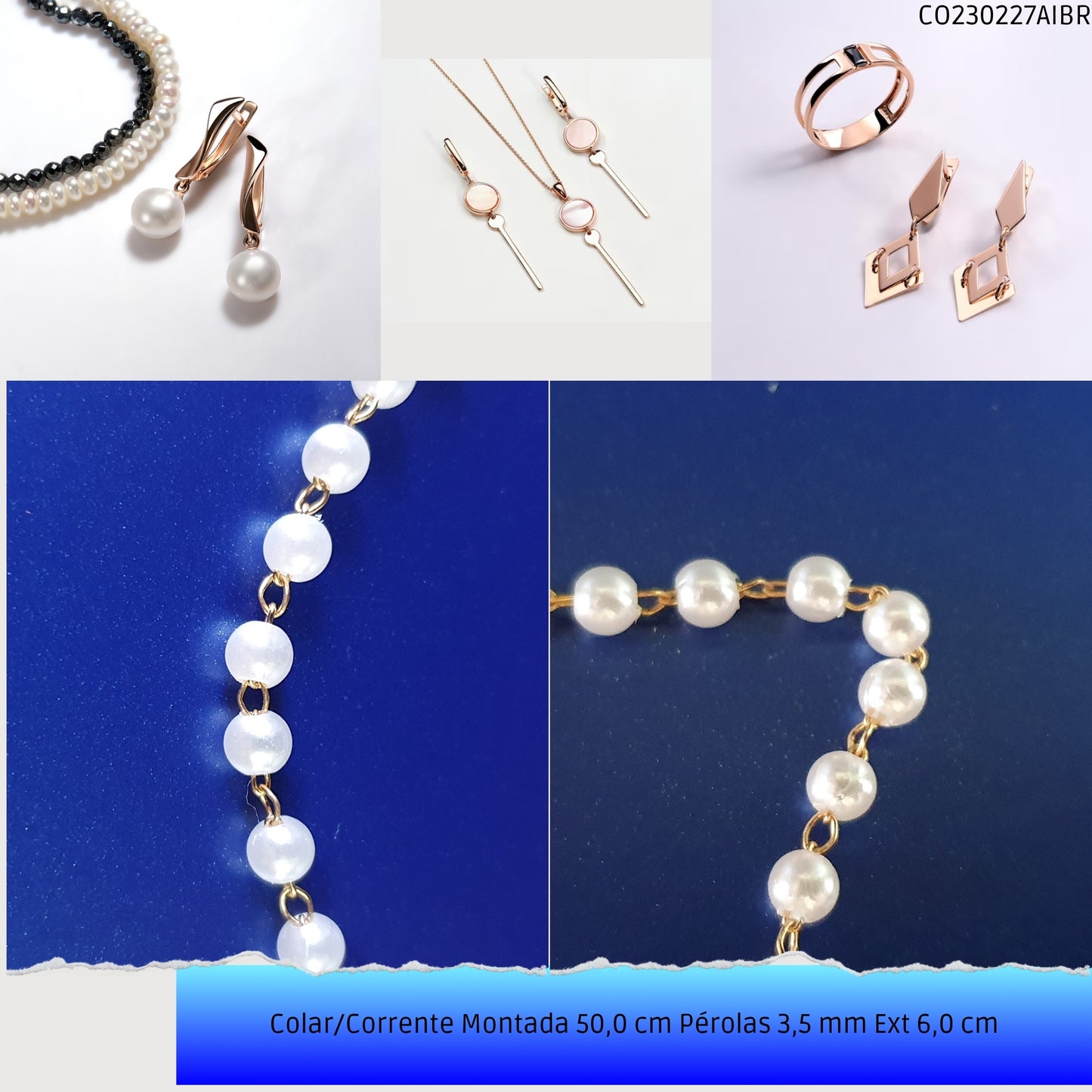 Colar/Corrente Montada 50.0 cm Pérolas 3.5 mm Ext 6.0 cm   - Código.: CO230227AIBR  - Peso.: 4.2 gr