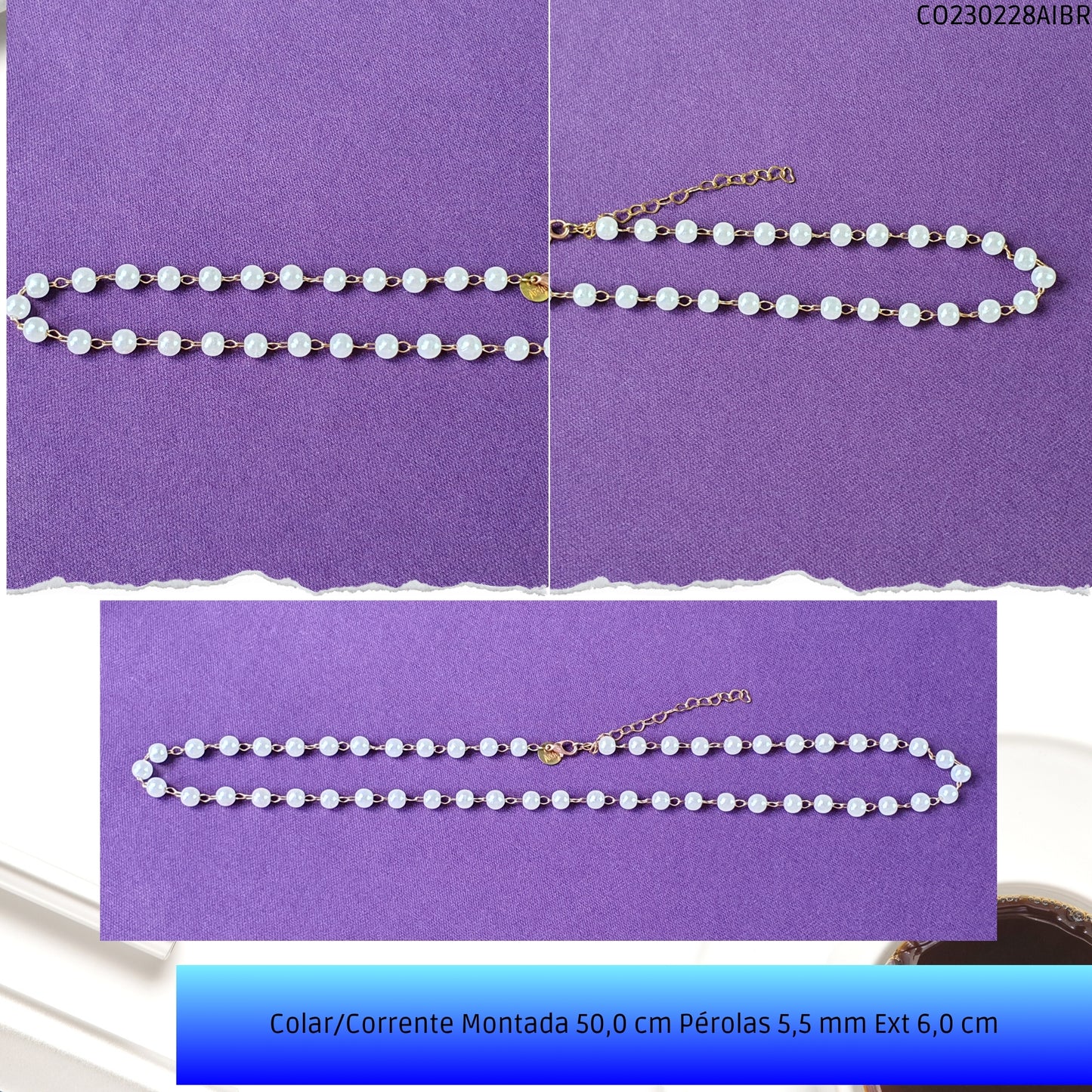 Colar/Corrente Montada 50.0 cm Pérolas 5.5 mm Ext 6.0 cm   - Código.: CO230228AIBR  - Peso.: 7.3 gr