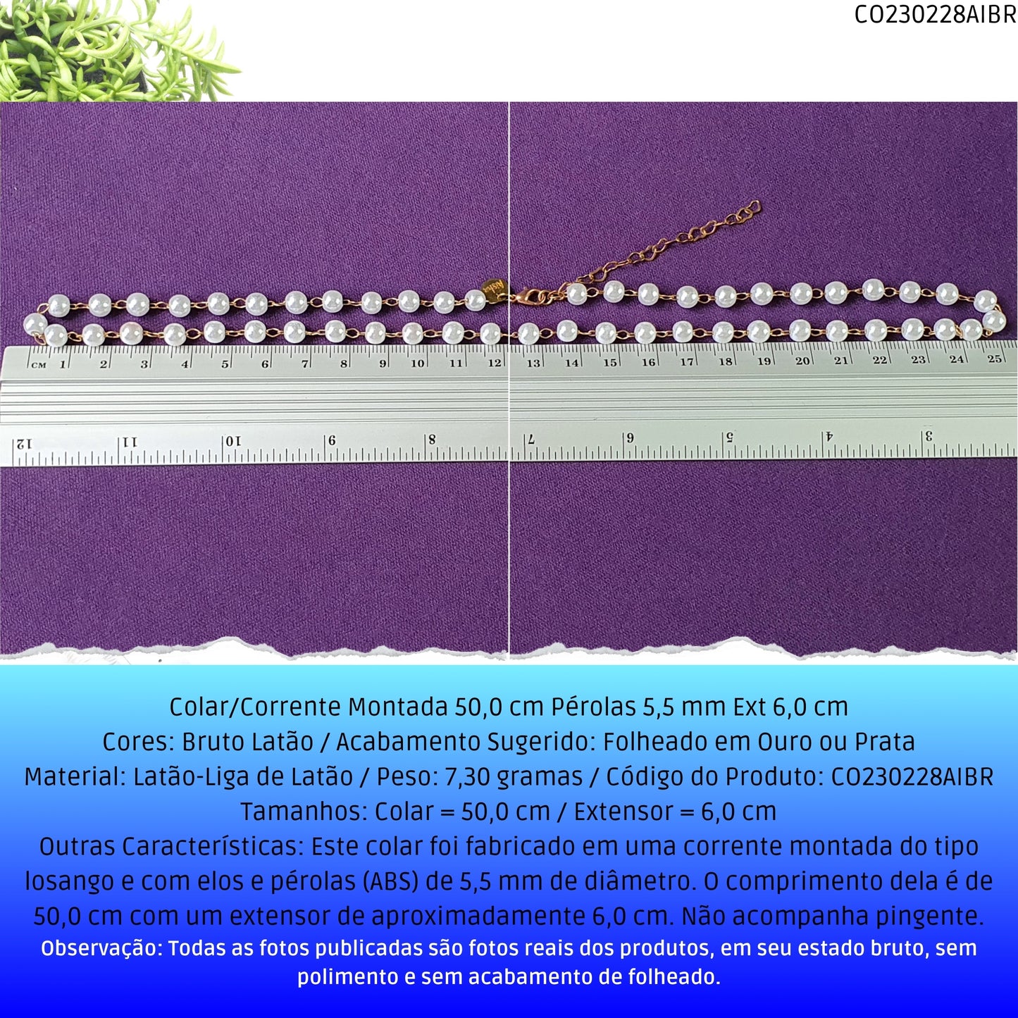 Colar/Corrente Montada 50.0 cm Pérolas 5.5 mm Ext 6.0 cm   - Código.: CO230228AIBR  - Peso.: 7.3 gr