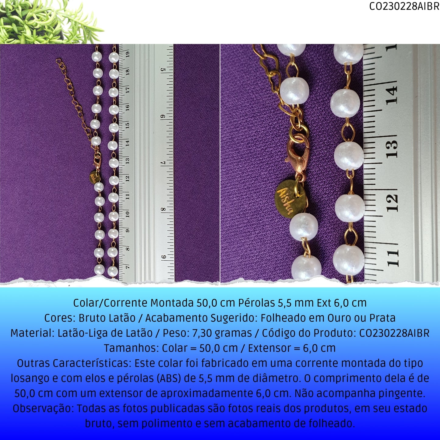Colar/Corrente Montada 50.0 cm Pérolas 5.5 mm Ext 6.0 cm   - Código.: CO230228AIBR  - Peso.: 7.3 gr
