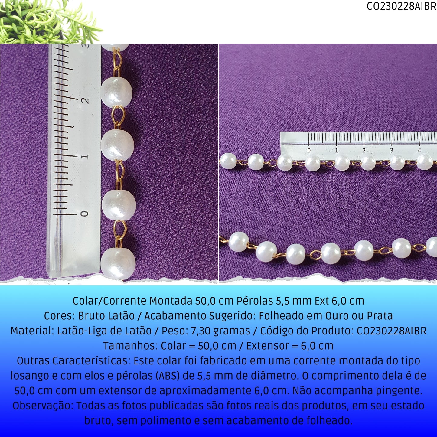 Colar/Corrente Montada 50.0 cm Pérolas 5.5 mm Ext 6.0 cm   - Código.: CO230228AIBR  - Peso.: 7.3 gr