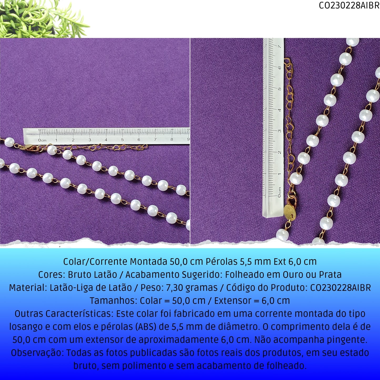 Colar/Corrente Montada 50.0 cm Pérolas 5.5 mm Ext 6.0 cm   - Código.: CO230228AIBR  - Peso.: 7.3 gr