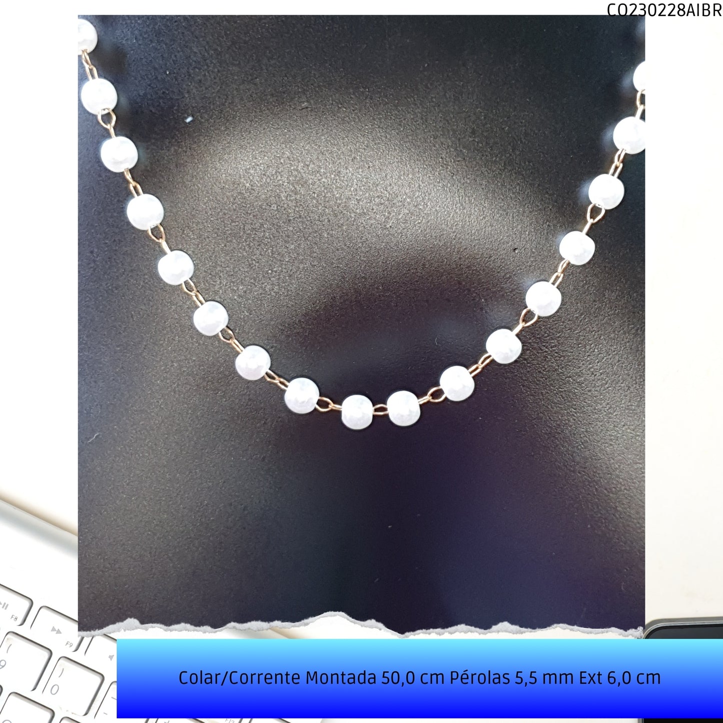 Colar/Corrente Montada 50.0 cm Pérolas 5.5 mm Ext 6.0 cm   - Código.: CO230228AIBR  - Peso.: 7.3 gr
