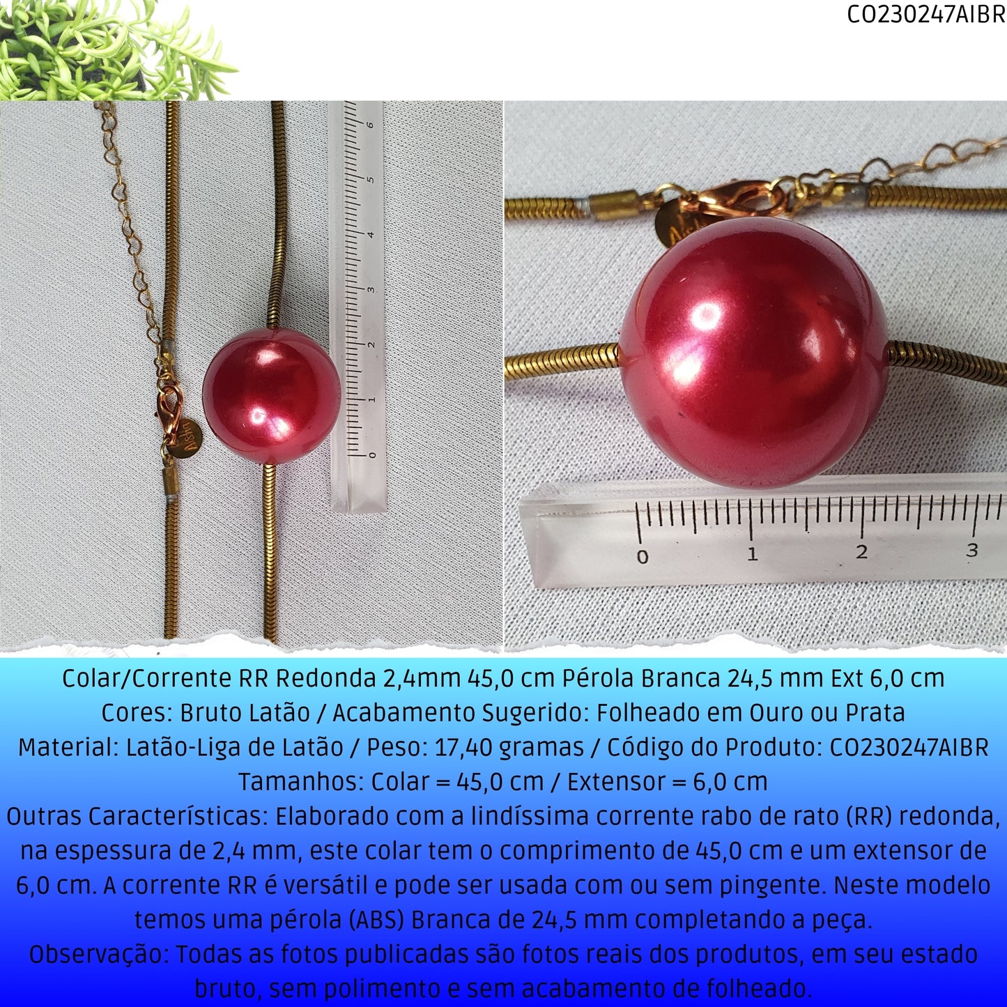 Colar/Corrente RR Redonda 2.4mm 45.0 cm Pérola Branca 24.5 mm Ext 6.0 cm   - Código.: CO230247AIBR  - Peso.: 17.4 gr