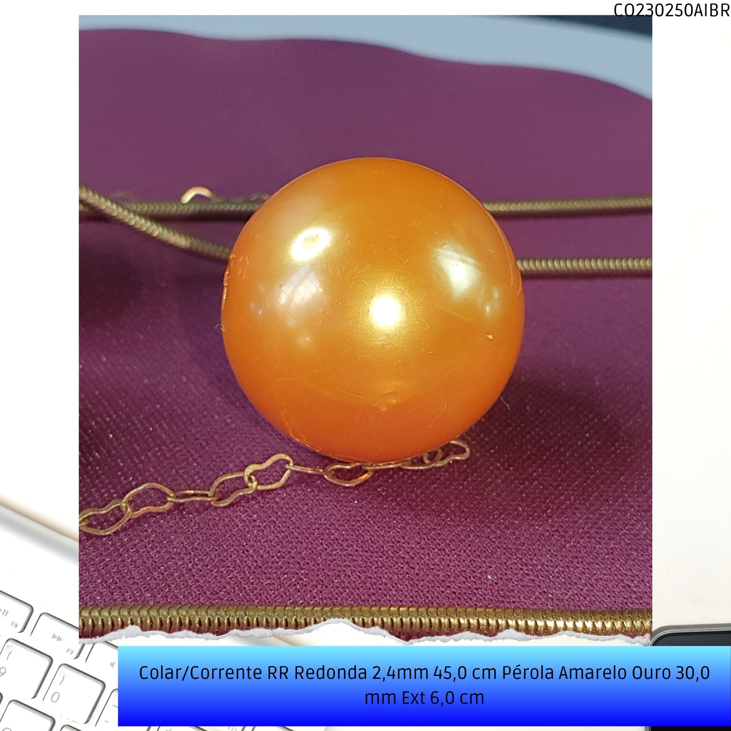 Colar/Corrente RR Redonda 2.4mm 45.0 cm Pérola Amarelo Ouro 30.0 mm Ext 6.0 cm   - Código.: CO230250AIBR  - Peso.: 22.7 gr