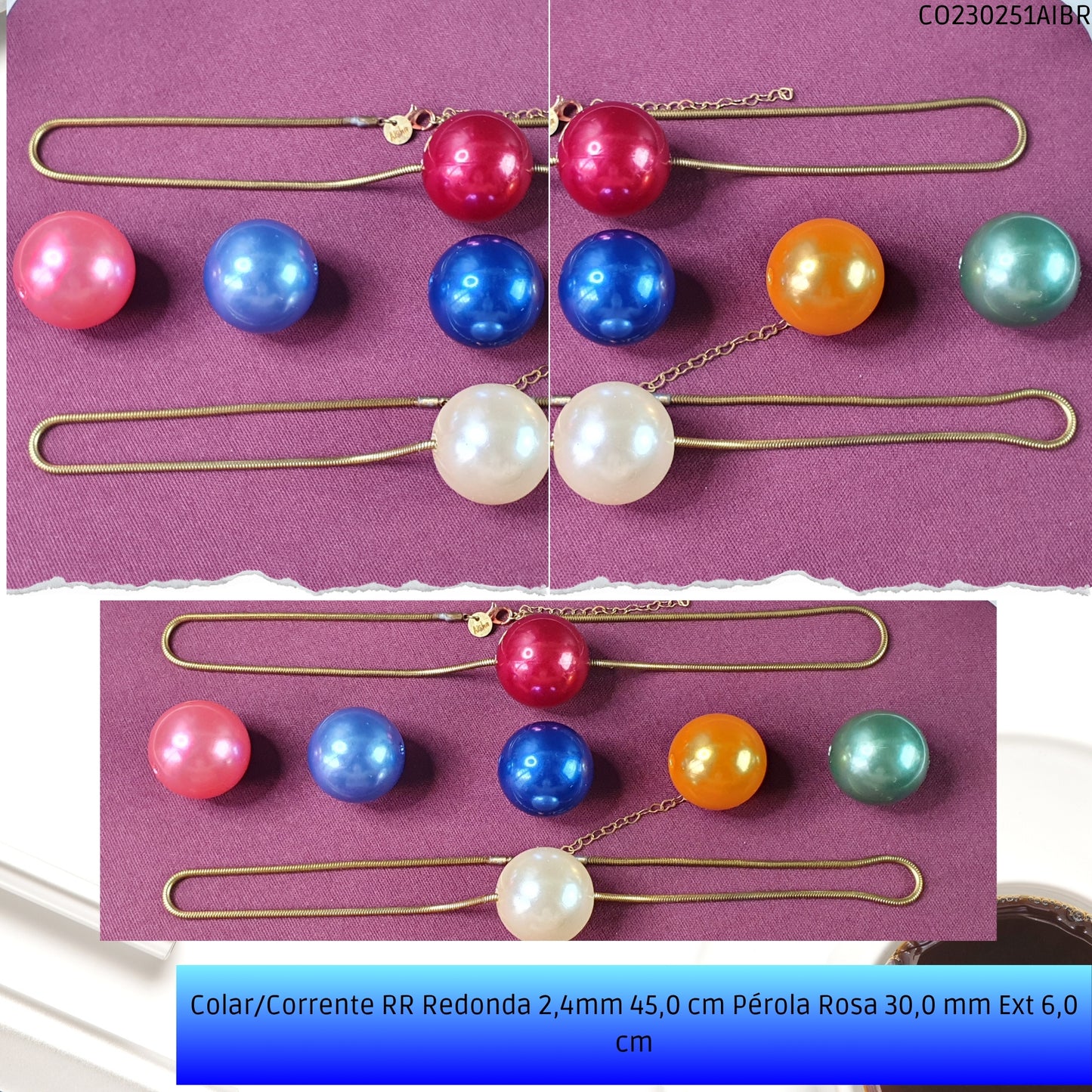Colar/Corrente RR Redonda 2.4mm 45.0 cm Pérola Rosa 30.0 mm Ext 6.0 cm   - Código.: CO230251AIBR  - Peso.: 22.7 gr