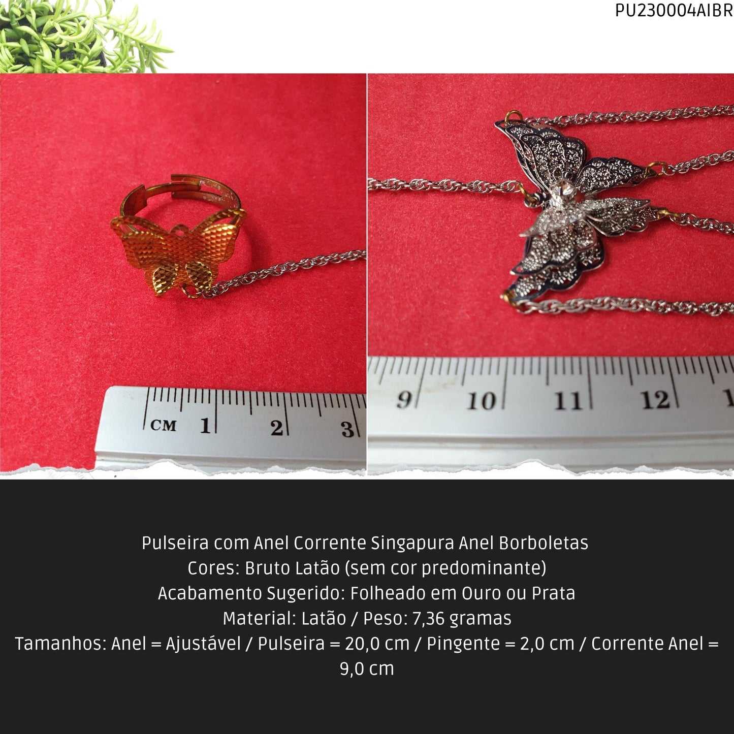 Pulseira com Anel Corrente Singapura Anel Borboletas   - Código.: PU230004AIBR  - Peso.: 7.4 gr
