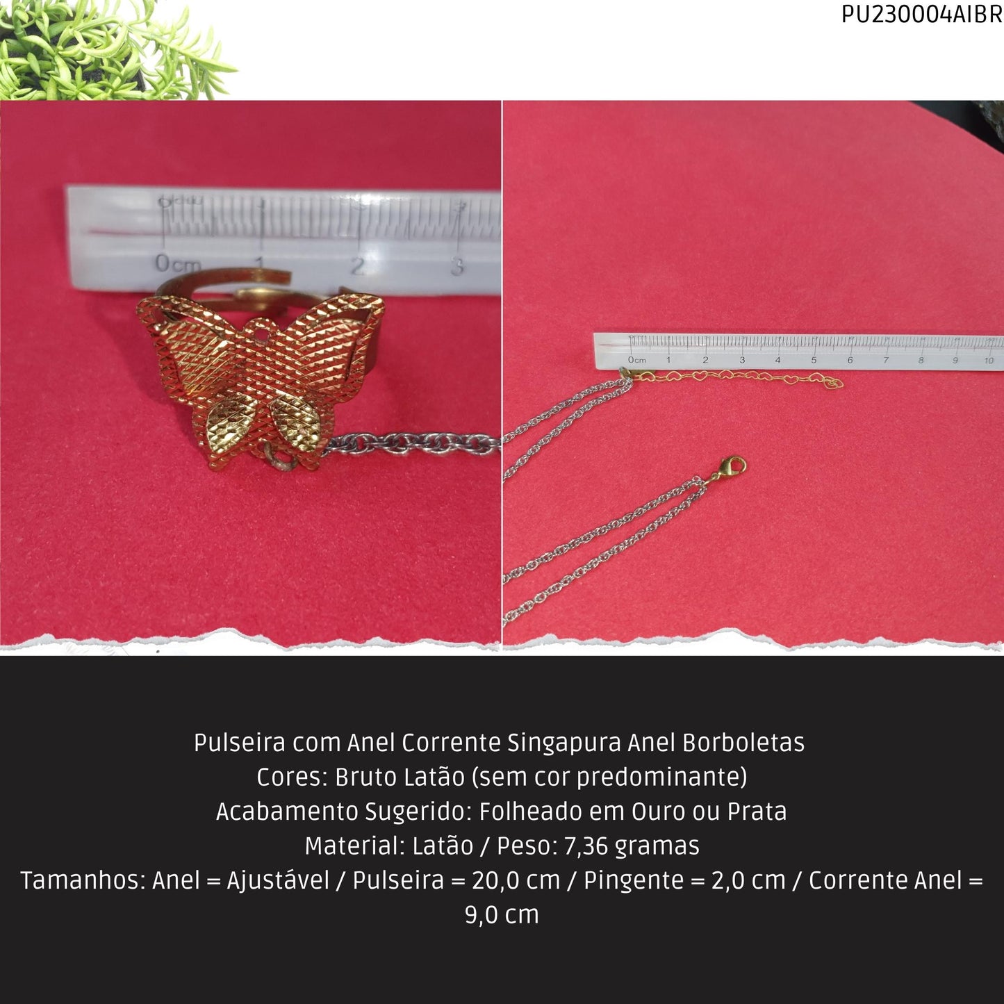 Pulseira com Anel Corrente Singapura Anel Borboletas   - Código.: PU230004AIBR  - Peso.: 7.4 gr
