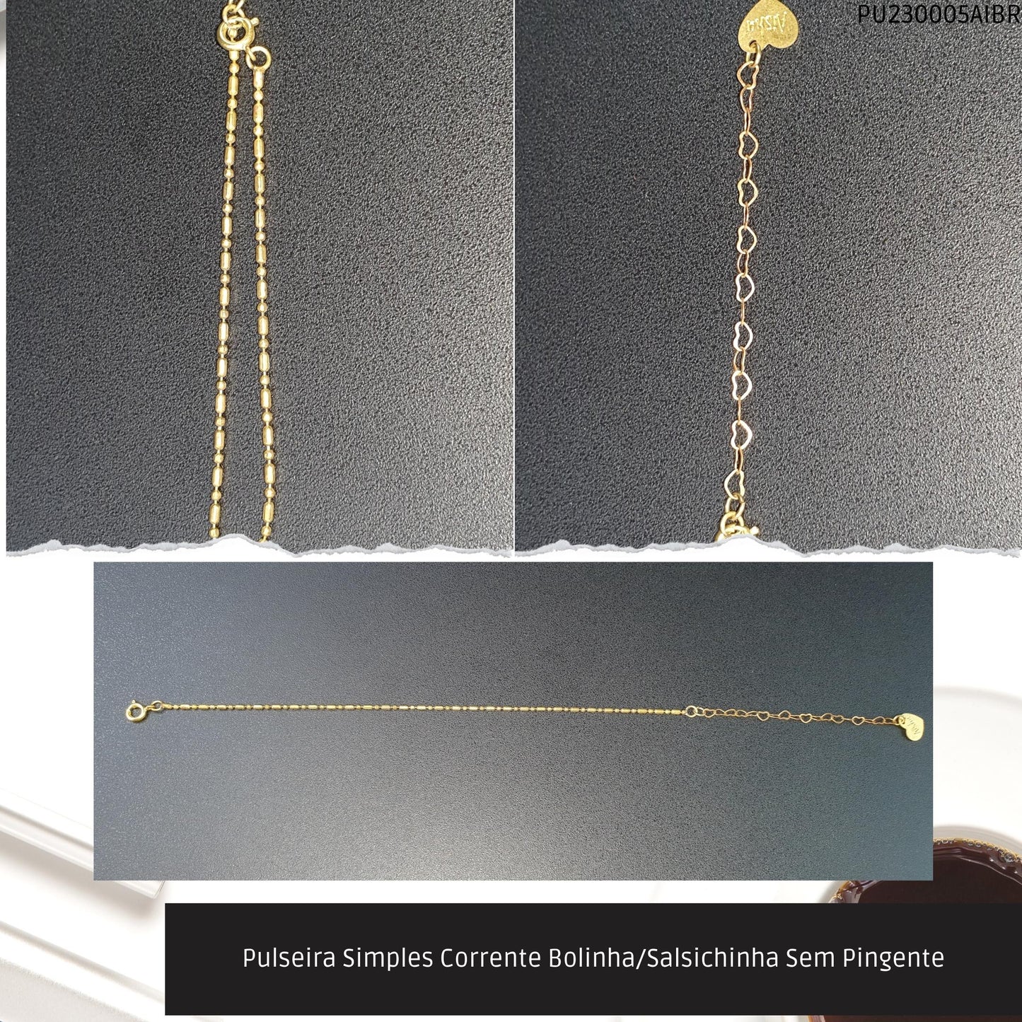 Pulseira Simples Correente Bolinha/Salsichina Sem Pingente  - Código.: PU230005AIBR  - Peso.: 1.7 gr