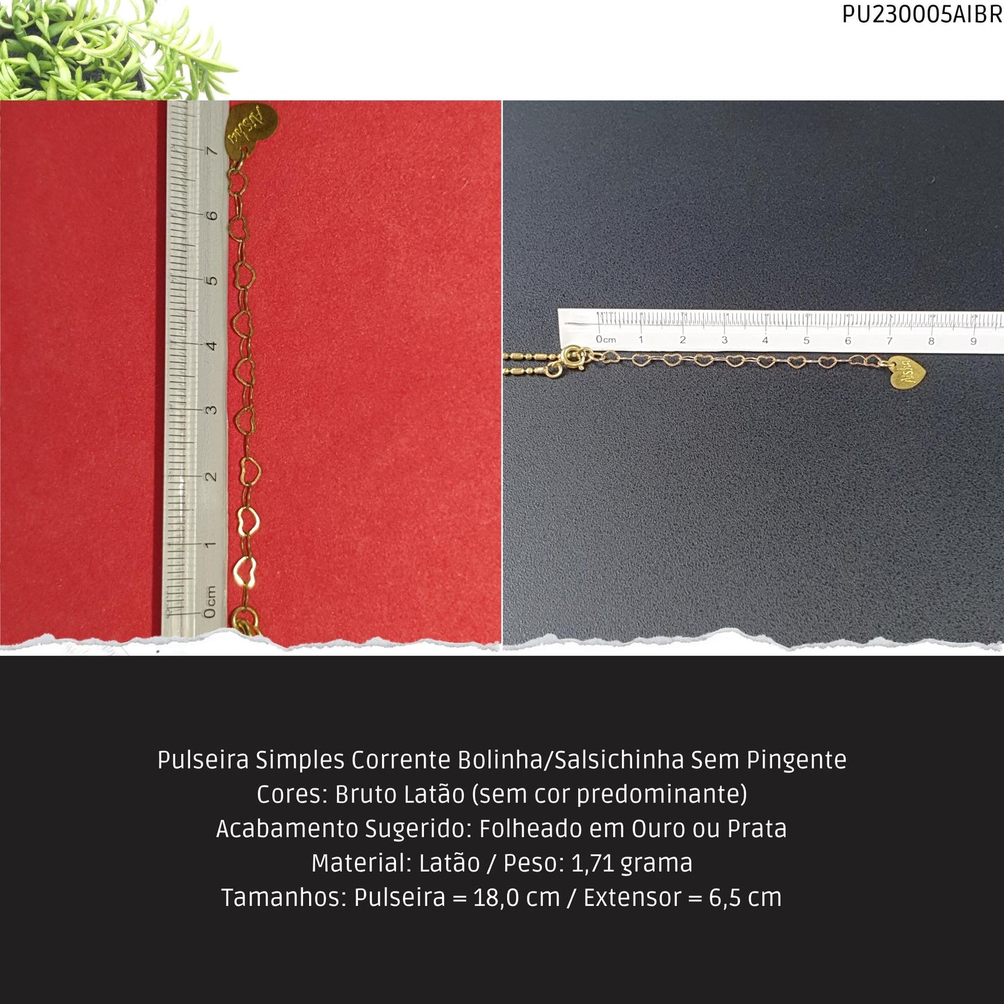 Pulseira Simples Correente Bolinha/Salsichina Sem Pingente  - Código.: PU230005AIBR  - Peso.: 1.7 gr