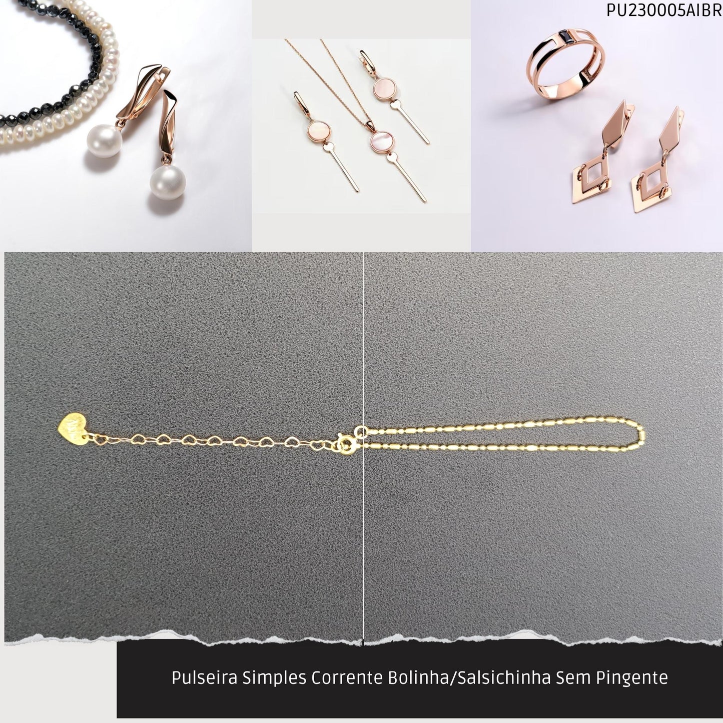 Pulseira Simples Correente Bolinha/Salsichina Sem Pingente  - Código.: PU230005AIBR  - Peso.: 1.7 gr