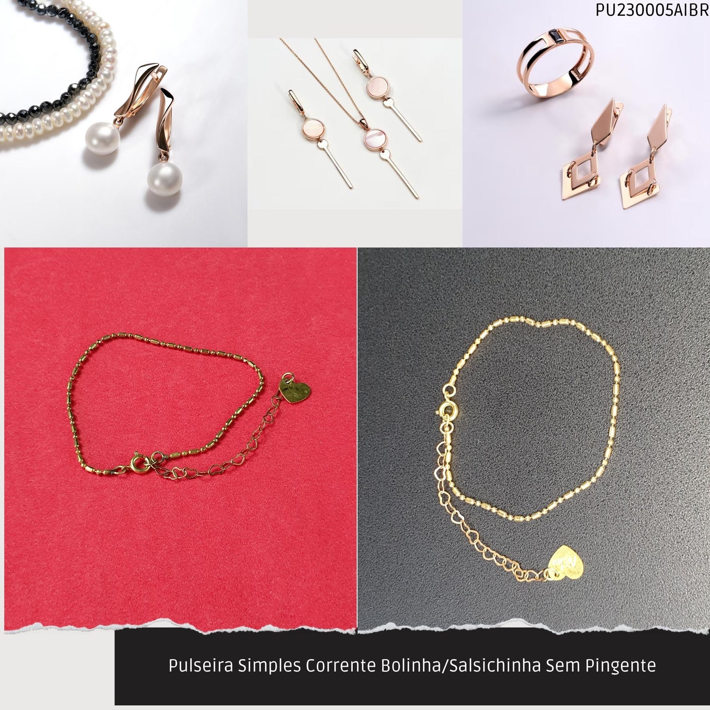 Pulseira Simples Correente Bolinha/Salsichina Sem Pingente  - Código.: PU230005AIBR  - Peso.: 1.7 gr