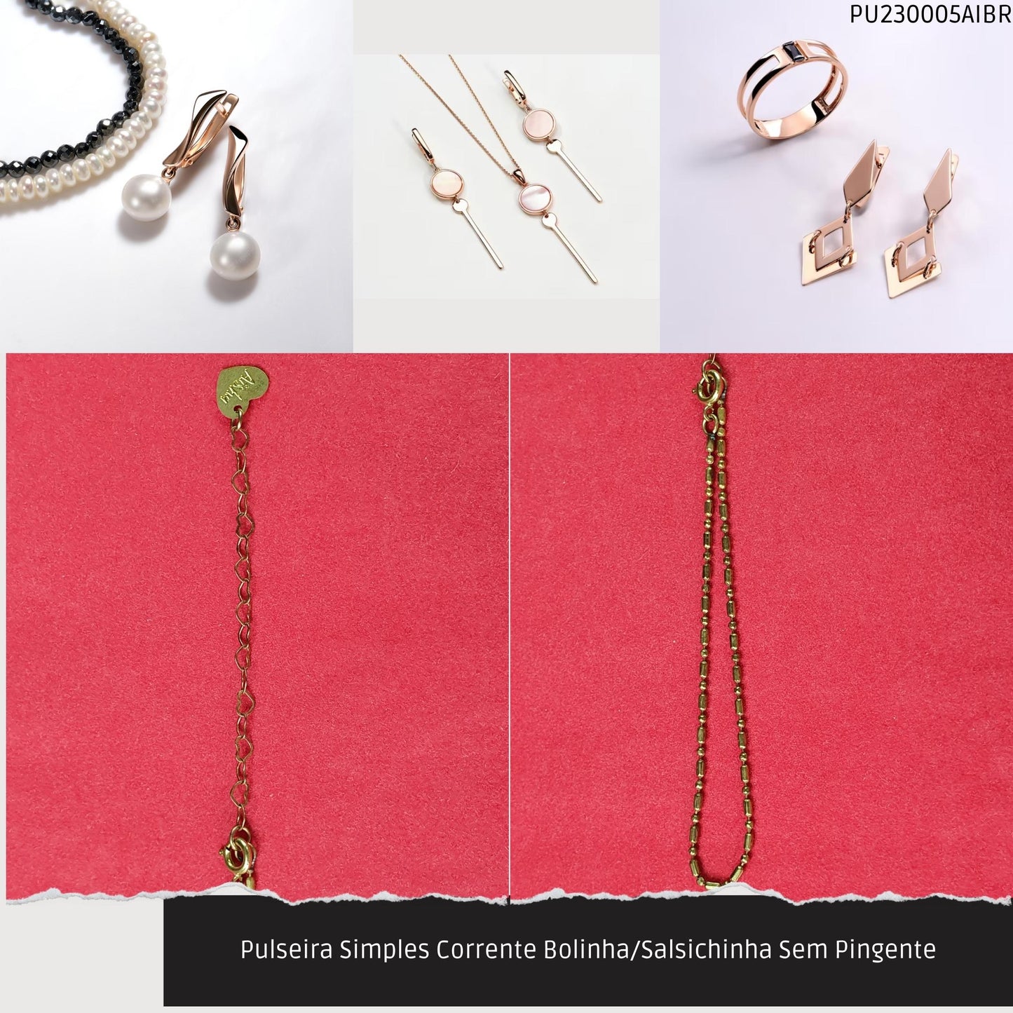 Pulseira Simples Correente Bolinha/Salsichina Sem Pingente  - Código.: PU230005AIBR  - Peso.: 1.7 gr