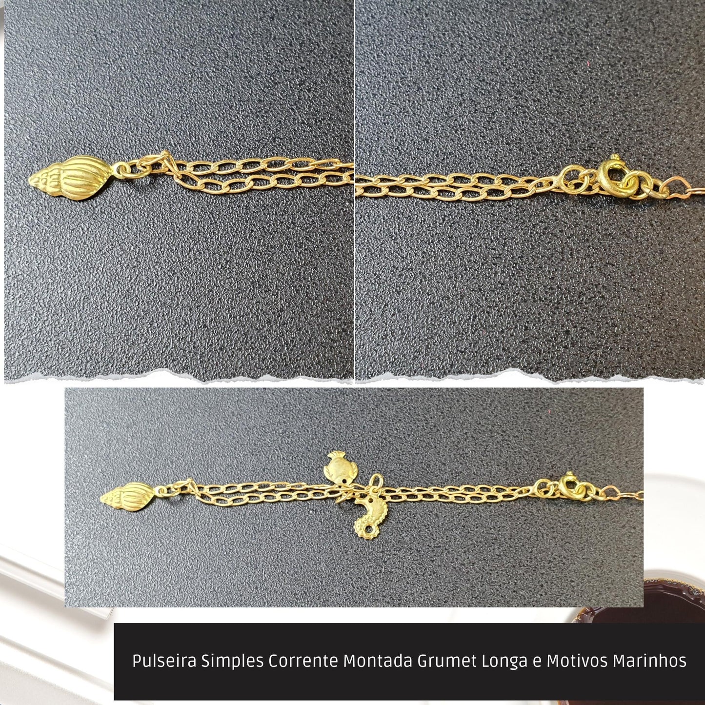 Pulseira Simples Corrente Montada Grumet Longa e Motivos Marinhos  - Código.: PU230009AIBR  - Peso.: 2.1 gr