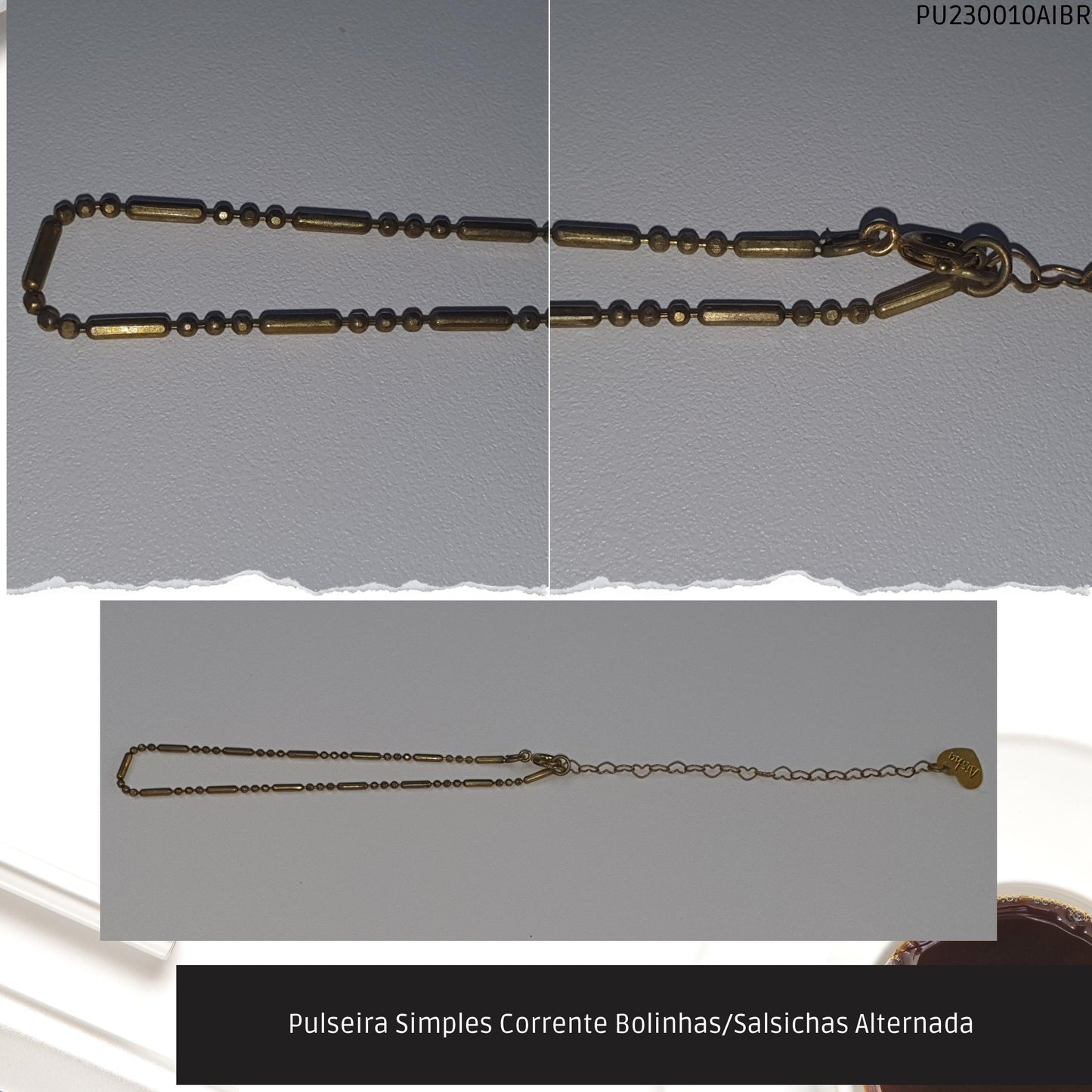 Pulseira Simples Corrente Bolinhas/Salsichas Alternada   - Código.: PU230010AIBR  - Peso.: 1.8 gr