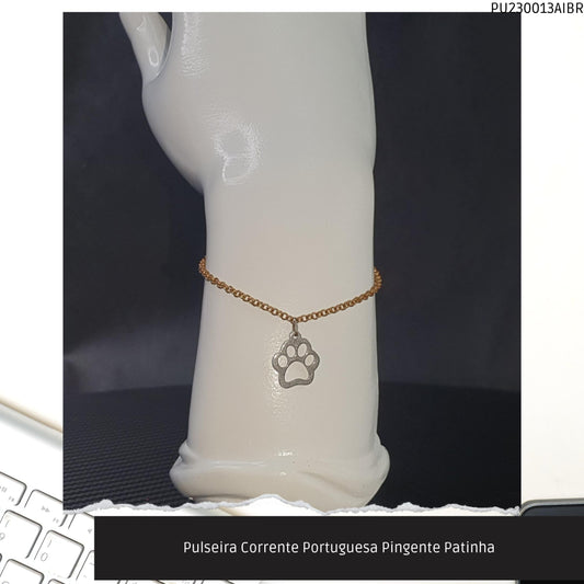 Pulseira Corrente Portuguesa Pingente Patinha  - Código.: PU230013AIBR  - Peso.: 1.9 gr