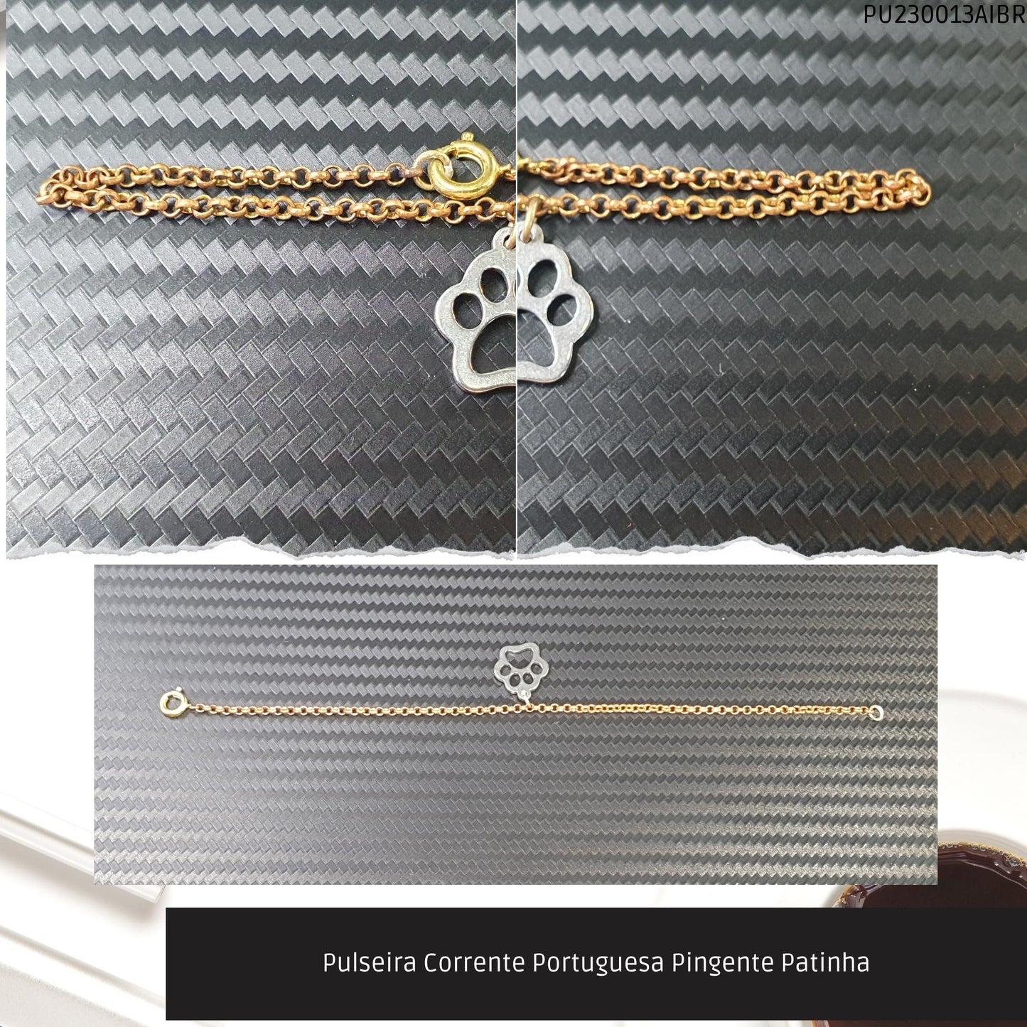 Pulseira Corrente Portuguesa Pingente Patinha  - Código.: PU230013AIBR  - Peso.: 1.9 gr