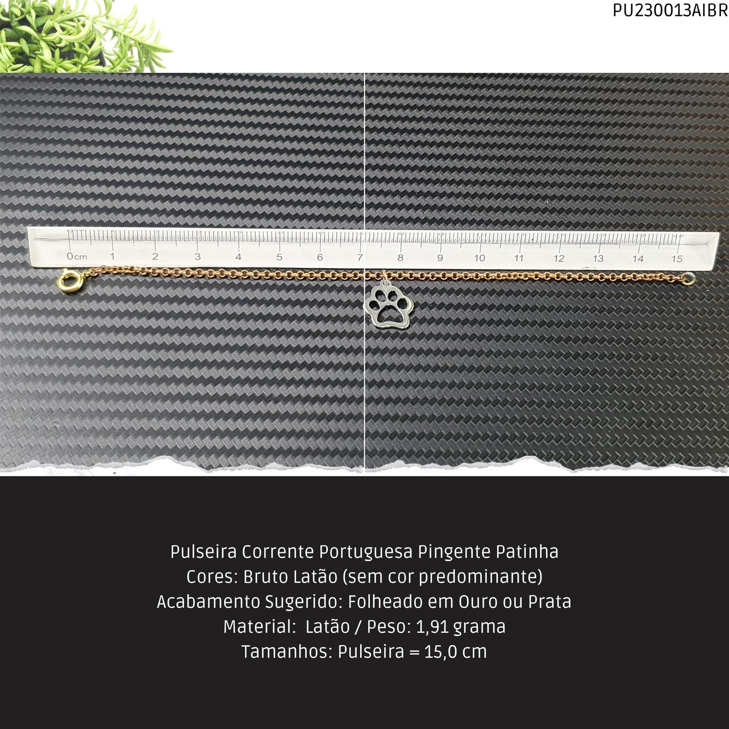 Pulseira Corrente Portuguesa Pingente Patinha  - Código.: PU230013AIBR  - Peso.: 1.9 gr