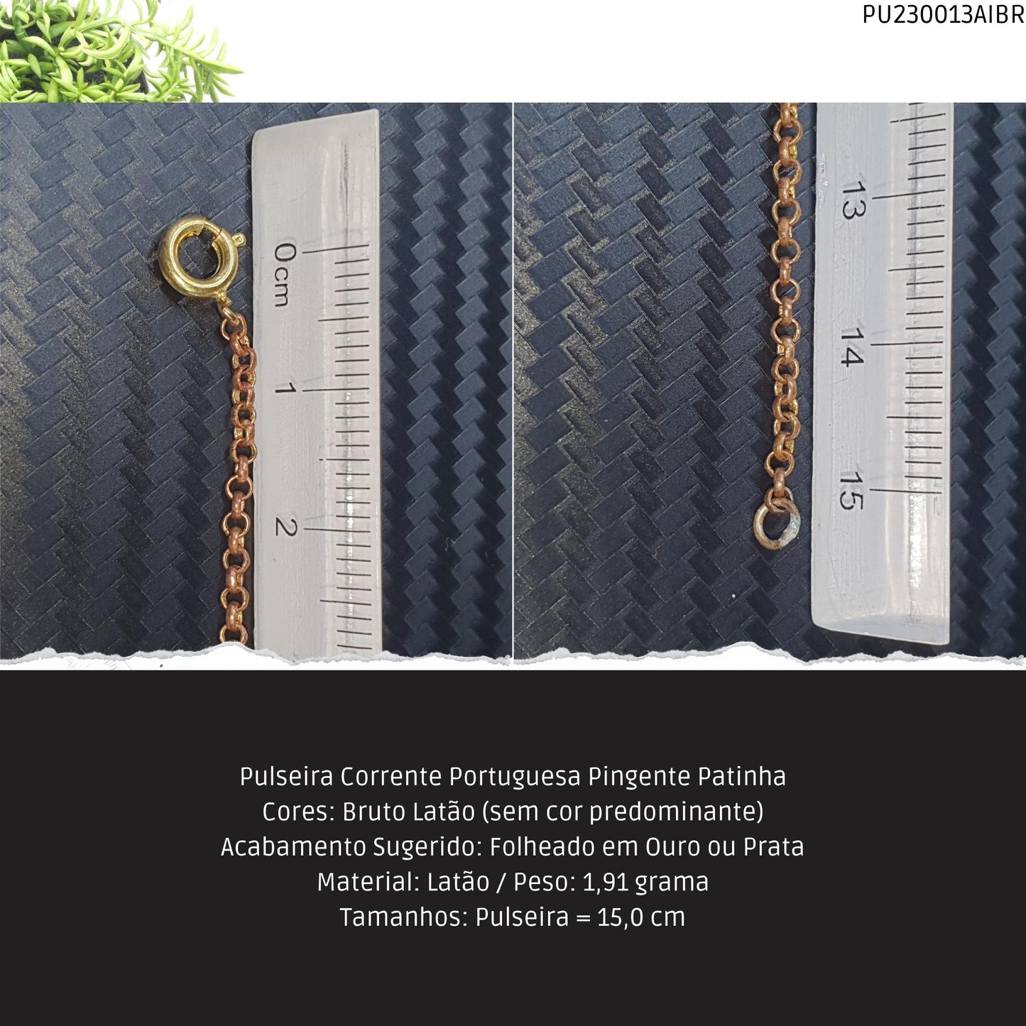 Pulseira Corrente Portuguesa Pingente Patinha  - Código.: PU230013AIBR  - Peso.: 1.9 gr