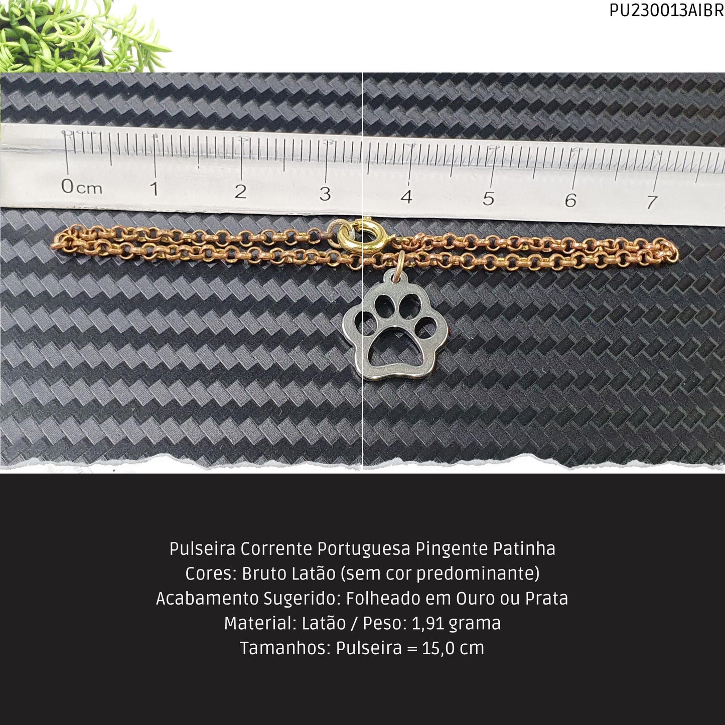 Pulseira Corrente Portuguesa Pingente Patinha  - Código.: PU230013AIBR  - Peso.: 1.9 gr