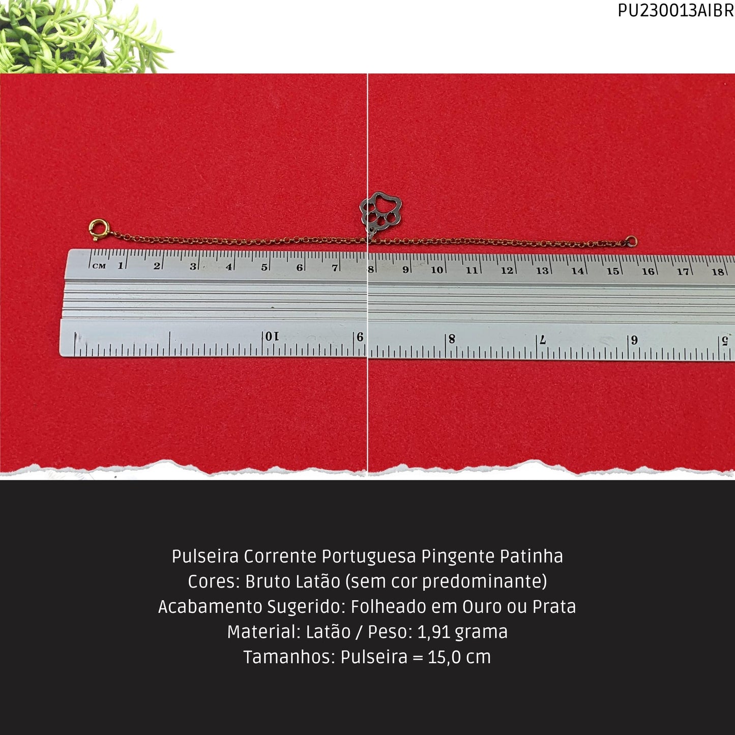 Pulseira Corrente Portuguesa Pingente Patinha  - Código.: PU230013AIBR  - Peso.: 1.9 gr