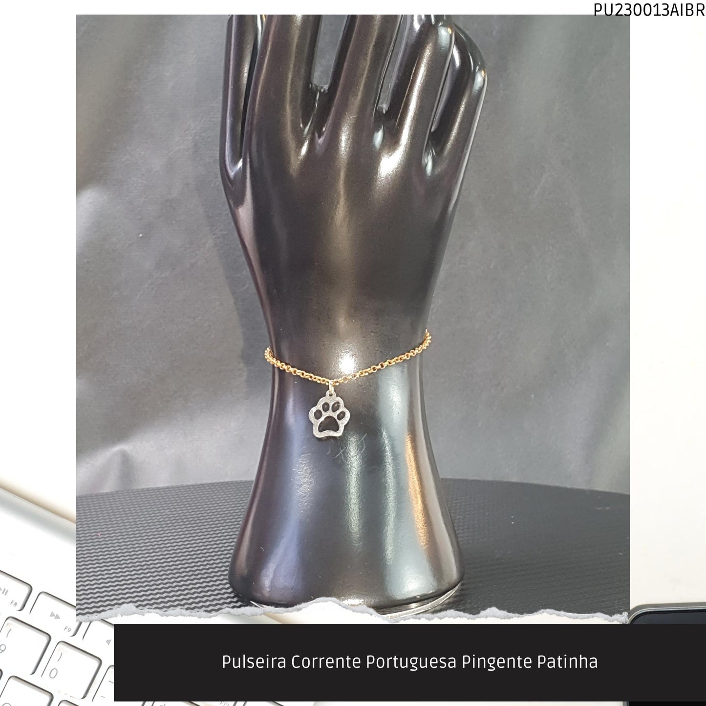 Pulseira Corrente Portuguesa Pingente Patinha  - Código.: PU230013AIBR  - Peso.: 1.9 gr