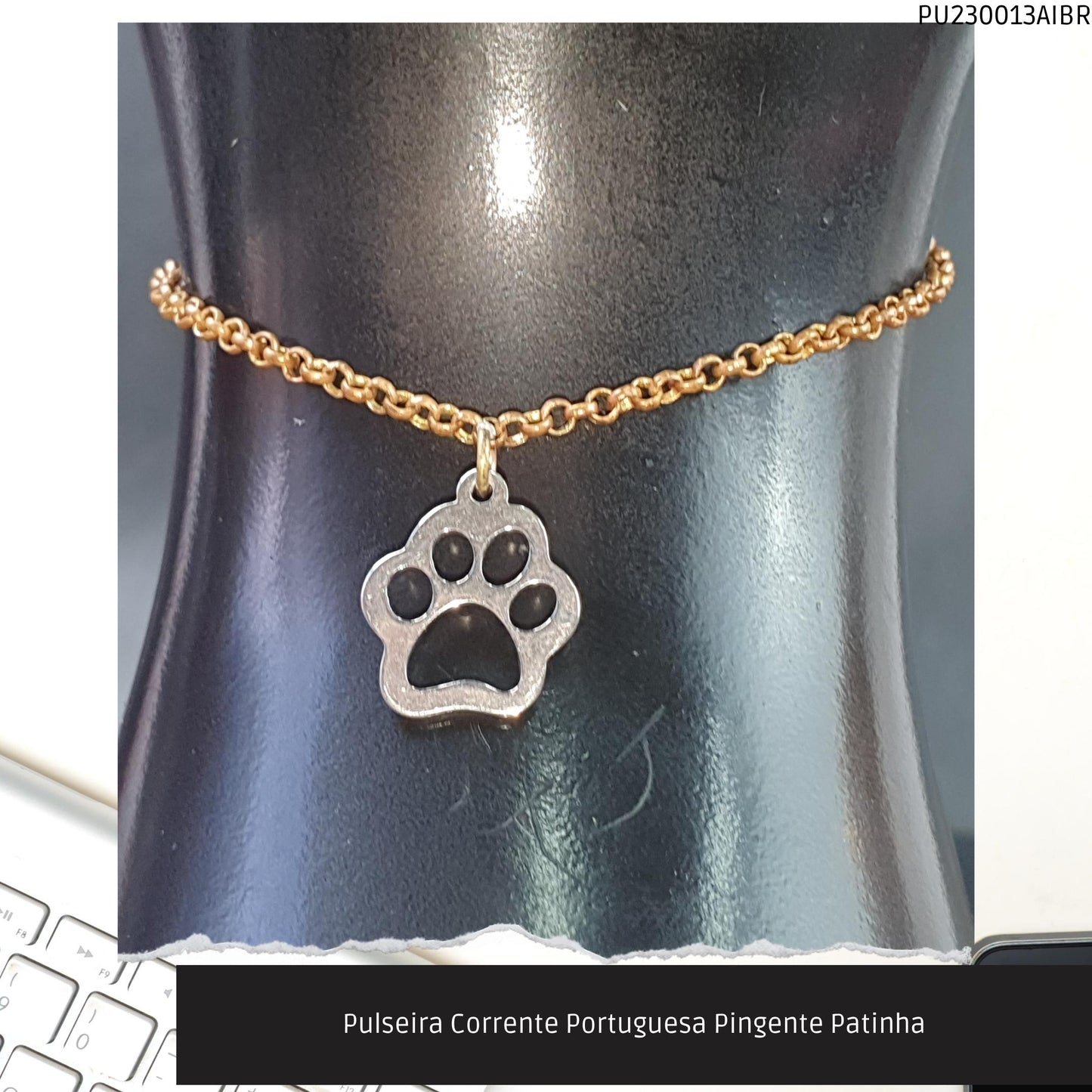 Pulseira Corrente Portuguesa Pingente Patinha  - Código.: PU230013AIBR  - Peso.: 1.9 gr