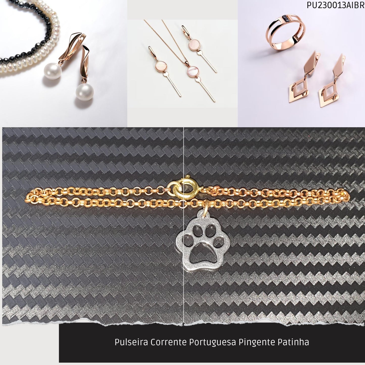 Pulseira Corrente Portuguesa Pingente Patinha  - Código.: PU230013AIBR  - Peso.: 1.9 gr