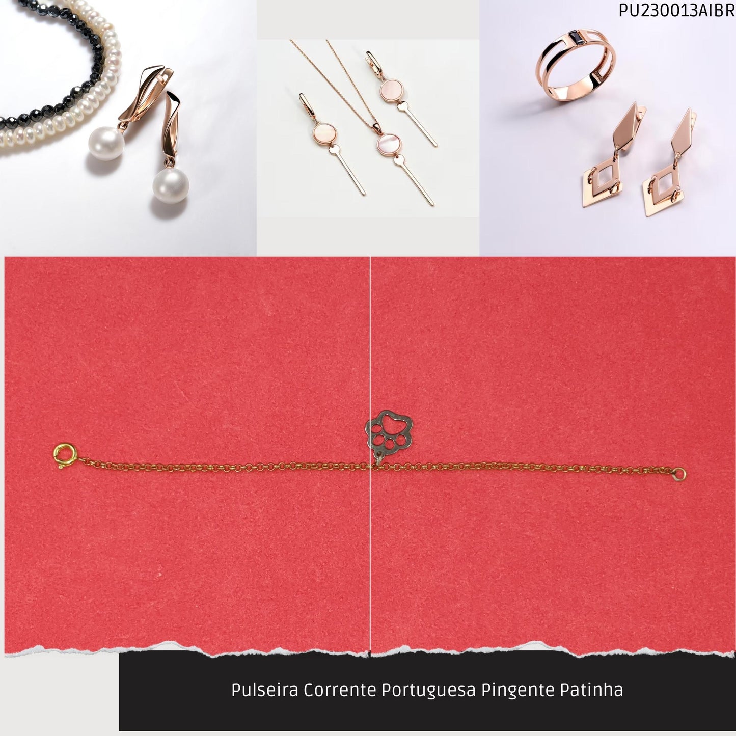 Pulseira Corrente Portuguesa Pingente Patinha  - Código.: PU230013AIBR  - Peso.: 1.9 gr