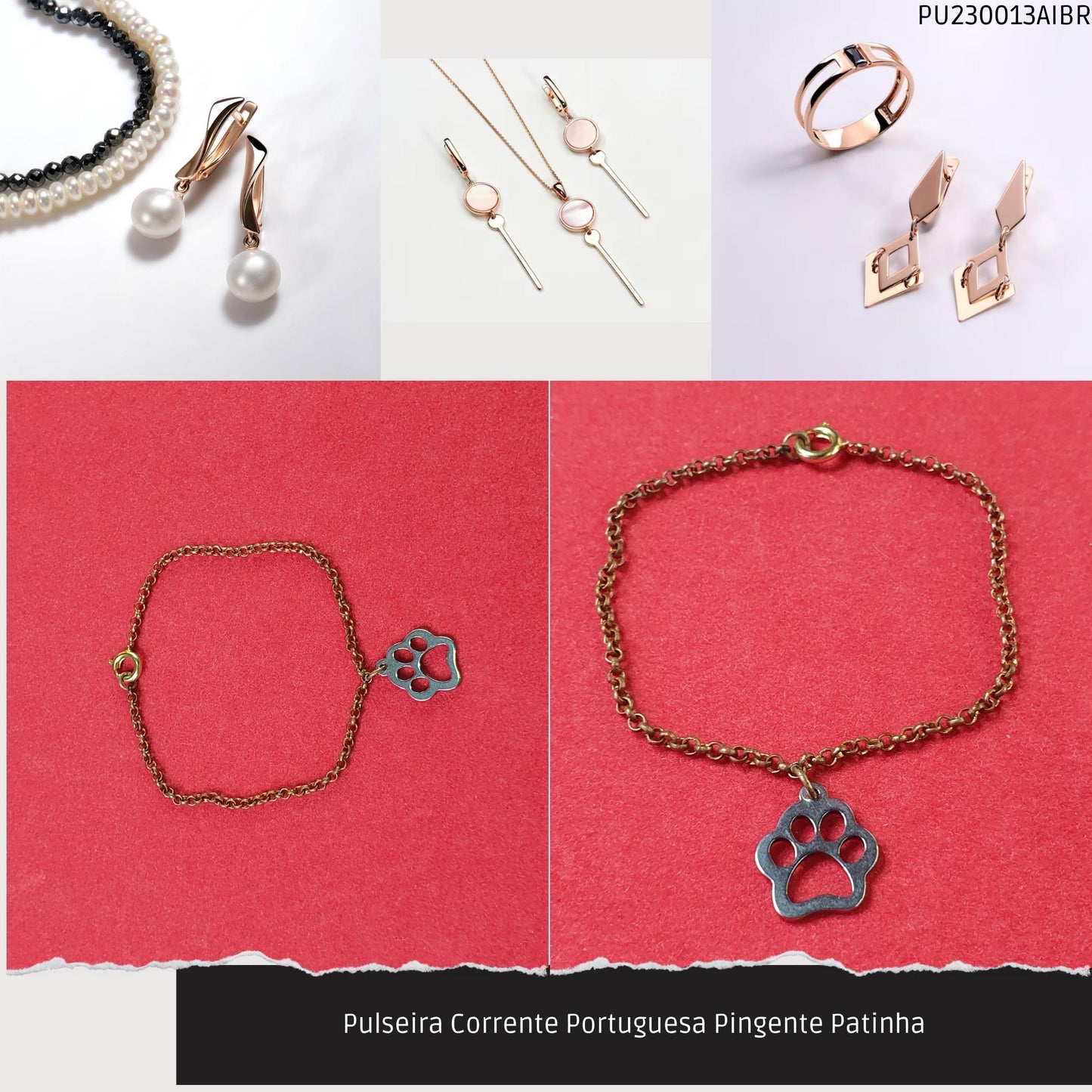 Pulseira Corrente Portuguesa Pingente Patinha  - Código.: PU230013AIBR  - Peso.: 1.9 gr