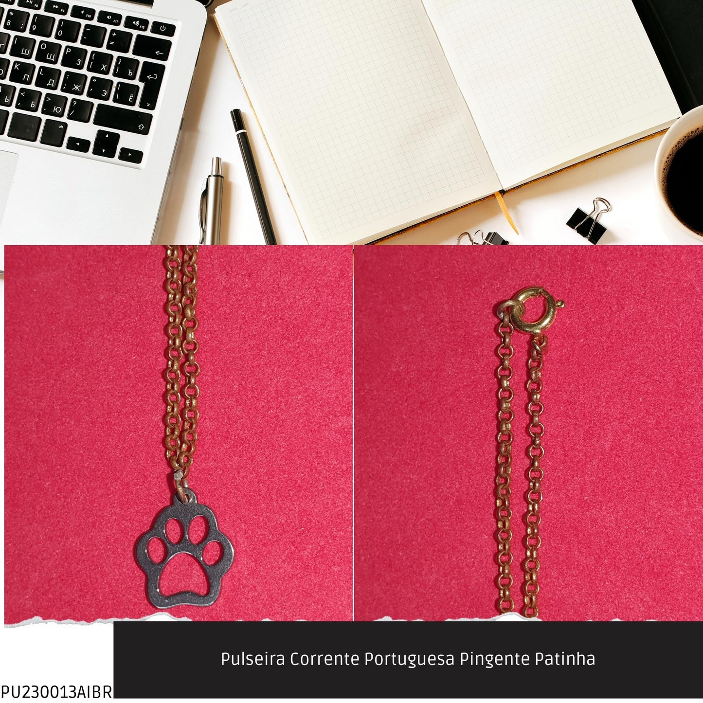 Pulseira Corrente Portuguesa Pingente Patinha  - Código.: PU230013AIBR  - Peso.: 1.9 gr