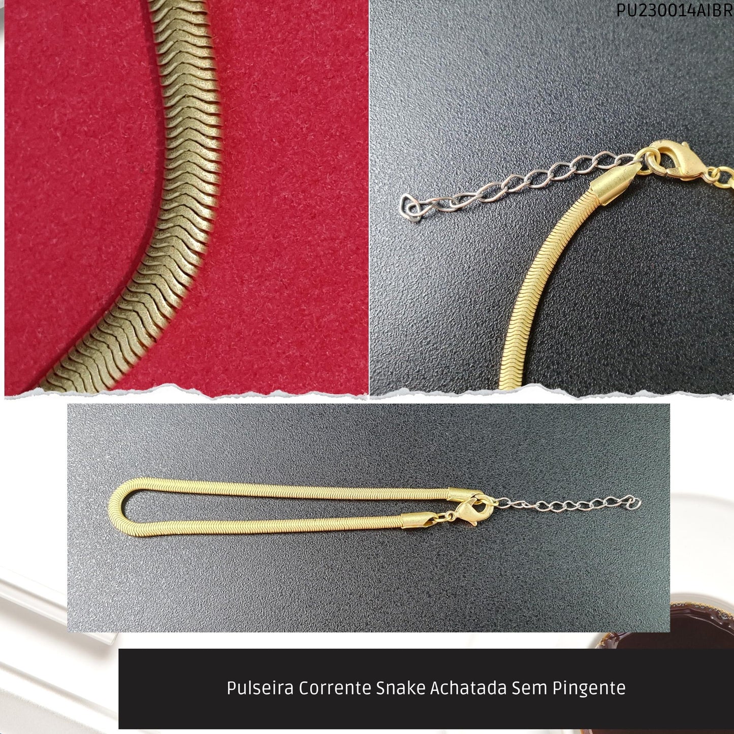 Pulseira Corrente Snake Achatada Sem Pingente  - Código.: PU230014AIBR  - Peso.: 4.5 gr