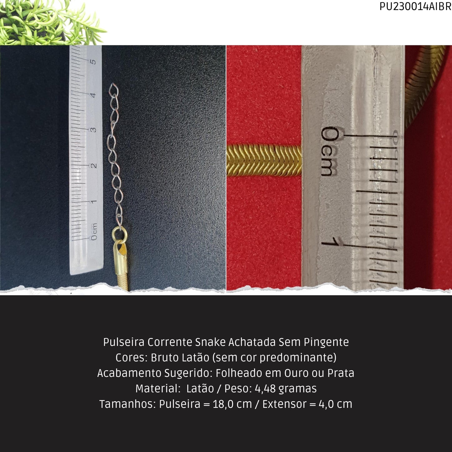 Pulseira Corrente Snake Achatada Sem Pingente  - Código.: PU230014AIBR  - Peso.: 4.5 gr