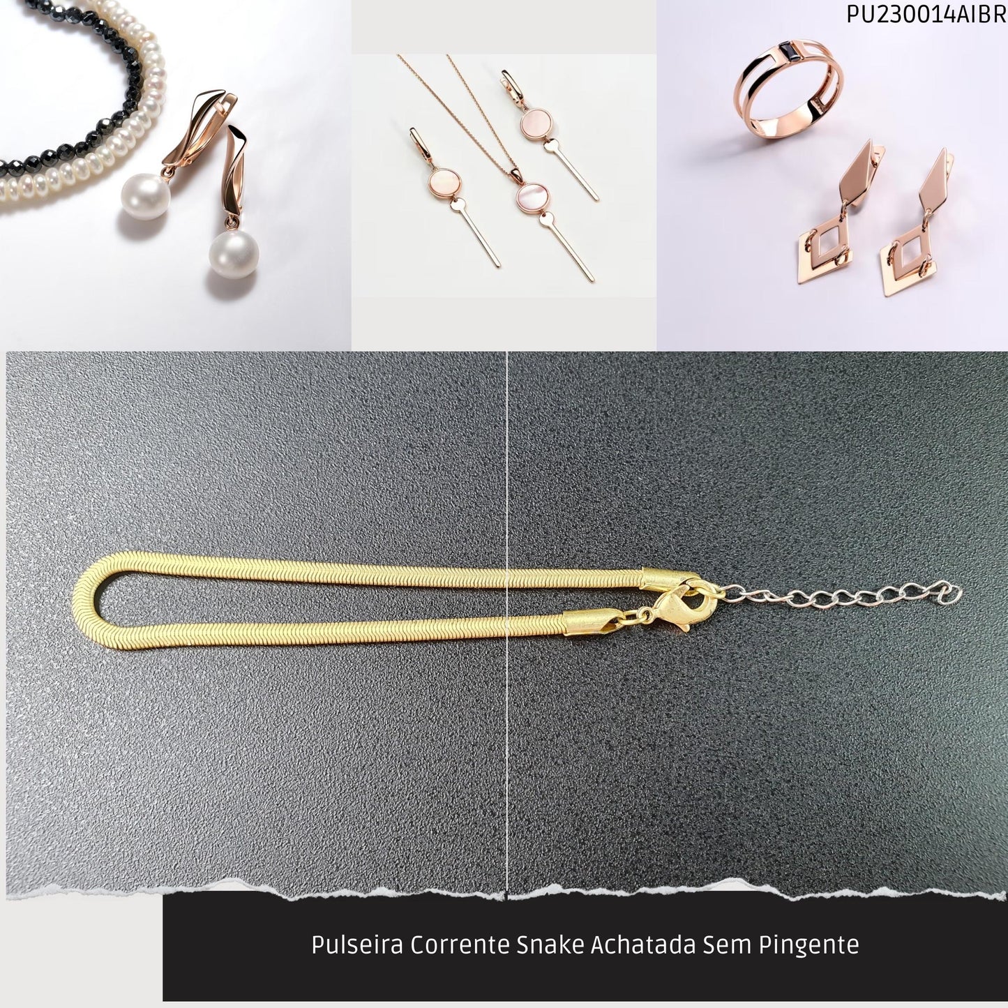 Pulseira Corrente Snake Achatada Sem Pingente  - Código.: PU230014AIBR  - Peso.: 4.5 gr