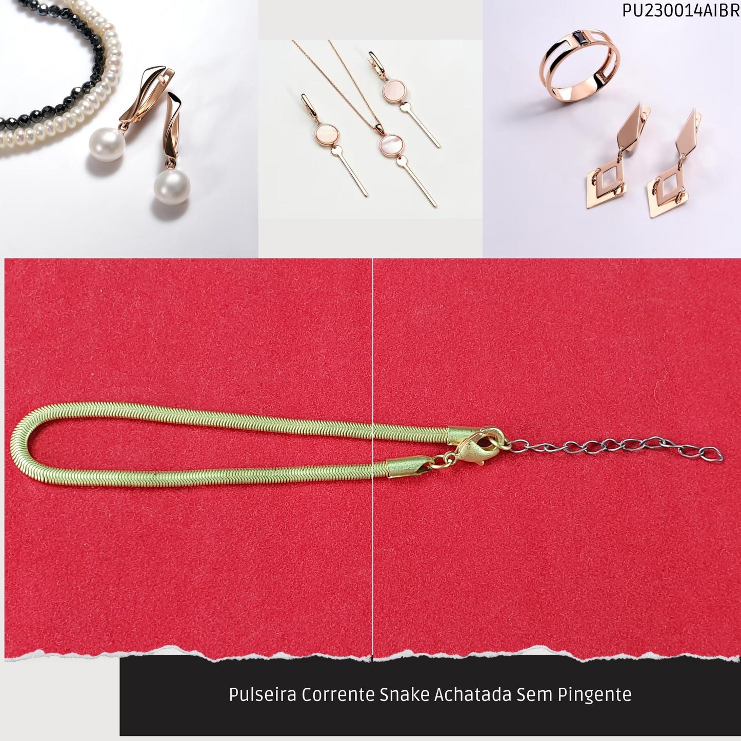 Pulseira Corrente Snake Achatada Sem Pingente  - Código.: PU230014AIBR  - Peso.: 4.5 gr