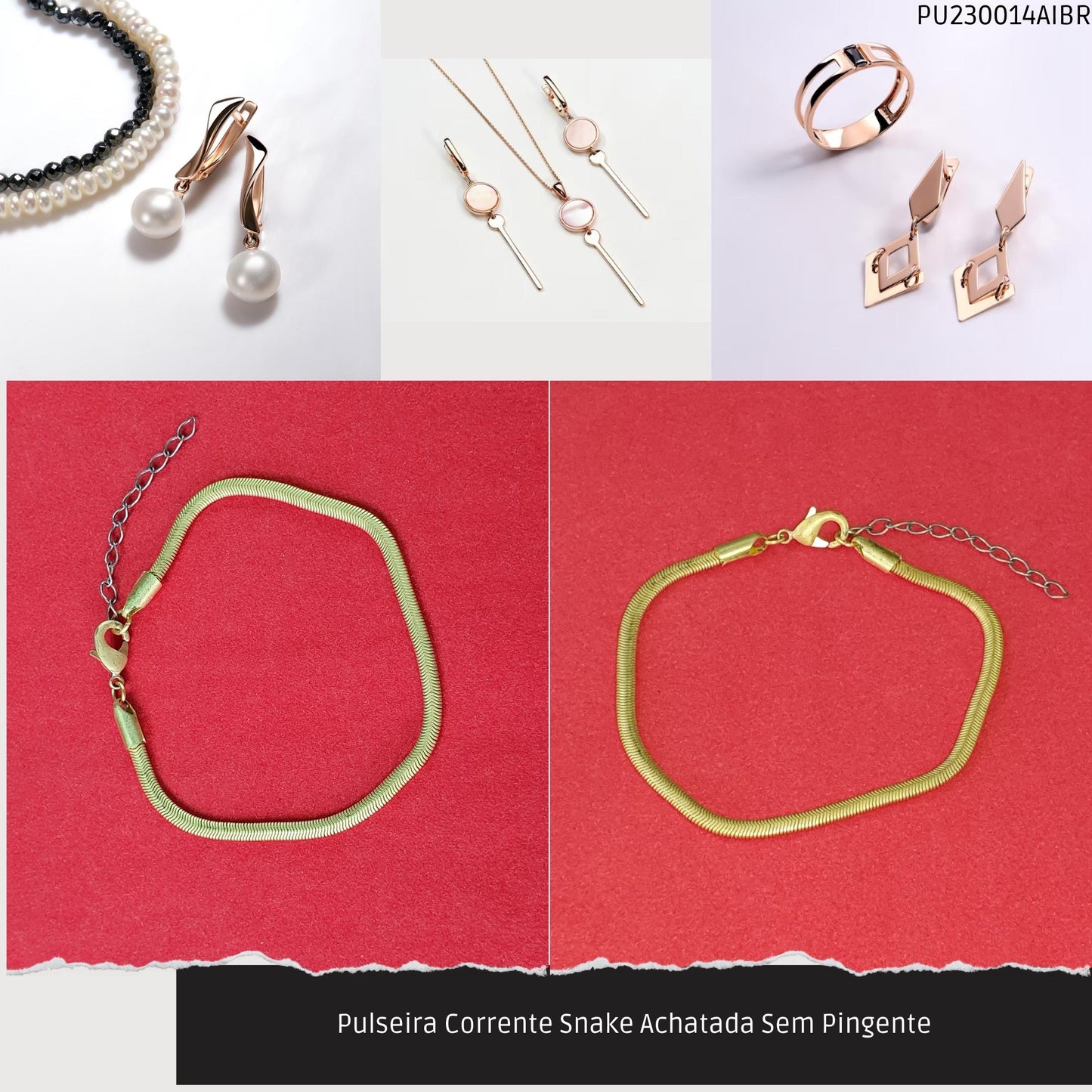 Pulseira Corrente Snake Achatada Sem Pingente  - Código.: PU230014AIBR  - Peso.: 4.5 gr