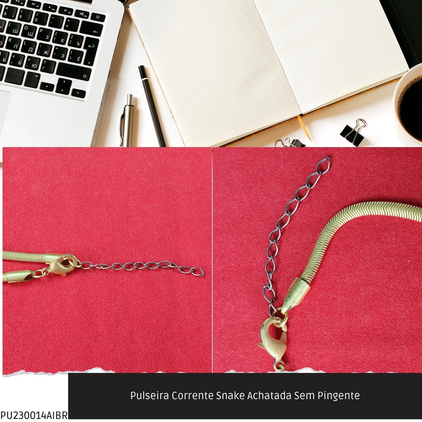Pulseira Corrente Snake Achatada Sem Pingente  - Código.: PU230014AIBR  - Peso.: 4.5 gr