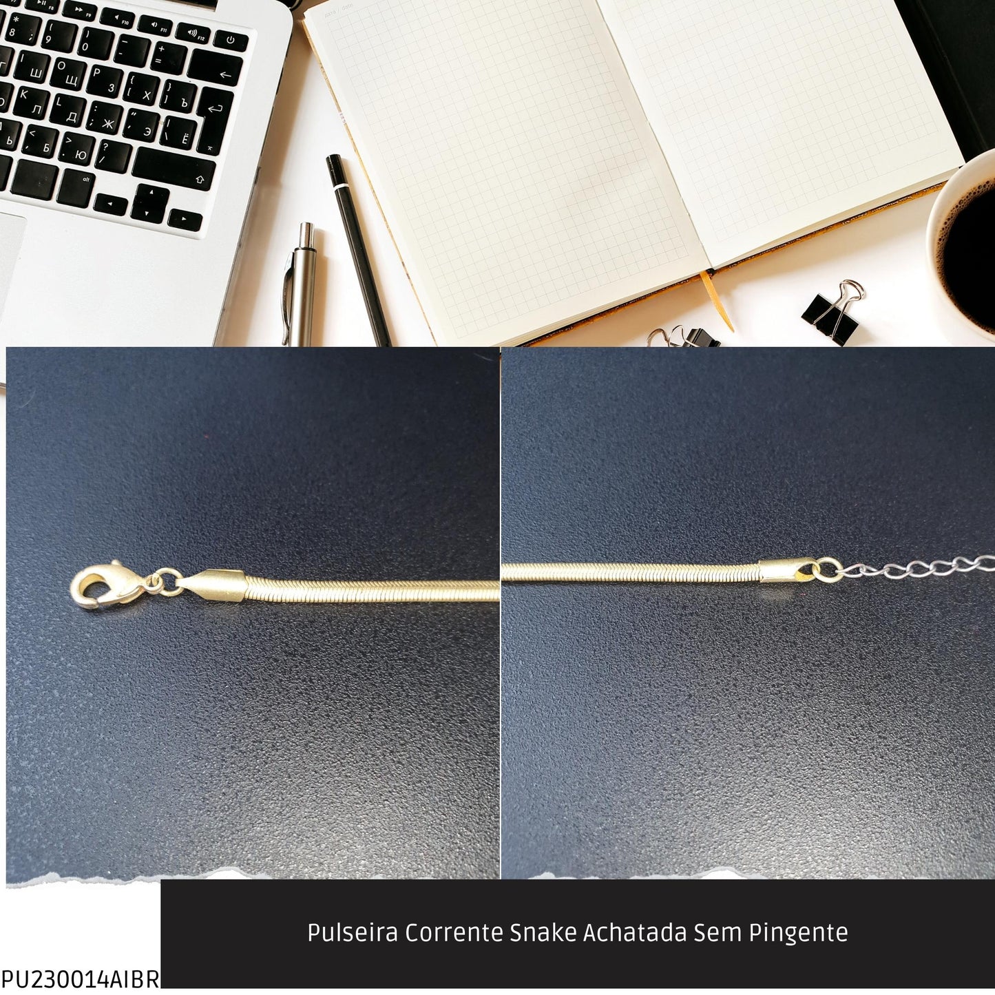 Pulseira Corrente Snake Achatada Sem Pingente  - Código.: PU230014AIBR  - Peso.: 4.5 gr