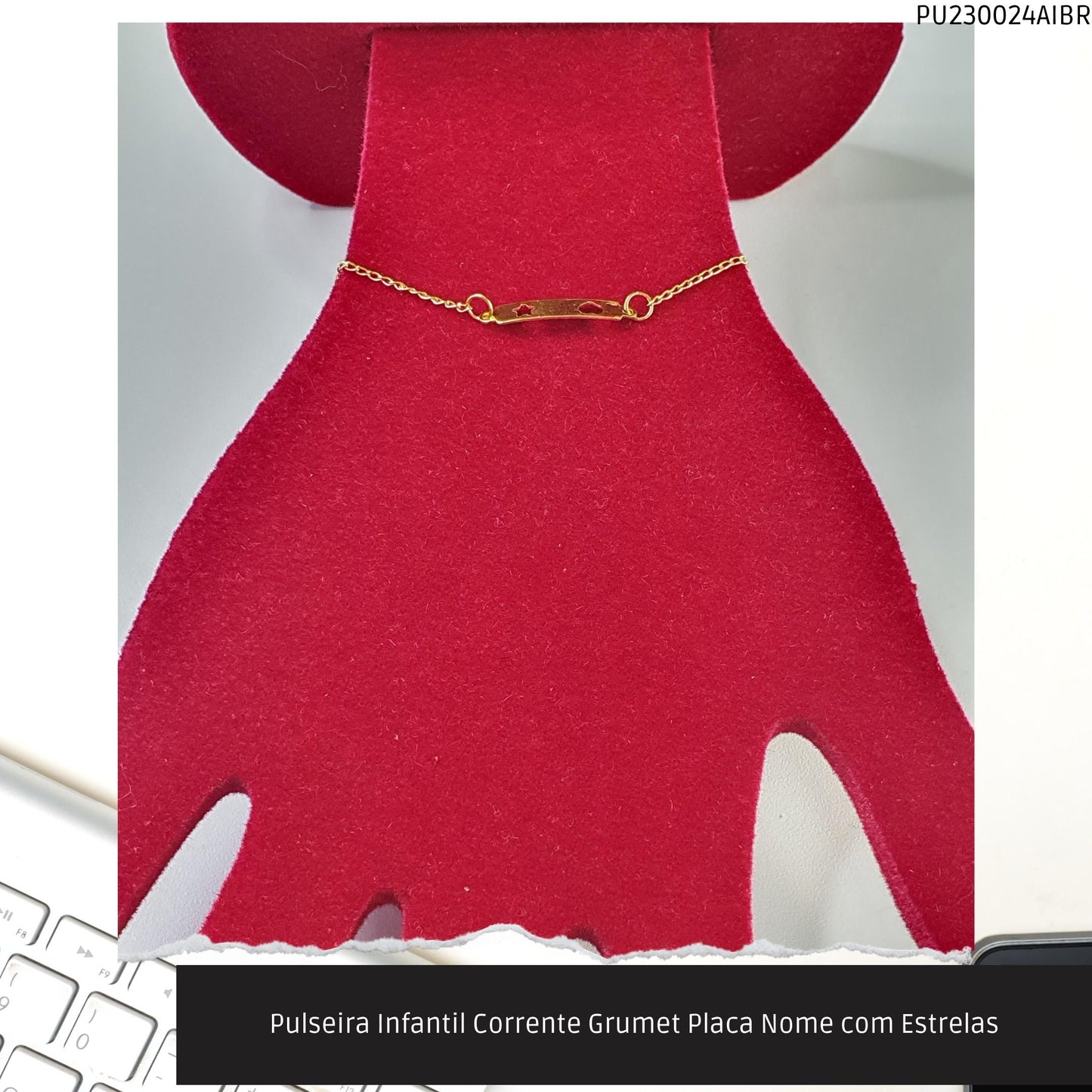 Pulseira Infantil Corrente Grumet Placa Nome com Estrelas  - Código.: PU230024AIBR  - Peso.: 1.0 gr