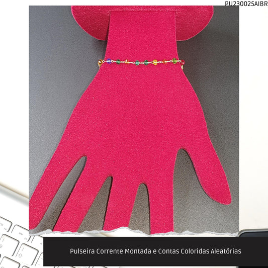 Pulseira Corrente Montada e Contas Coloridas Aleatórias  - Código.: PU230025AIBR  - Peso.: 1.4 gr