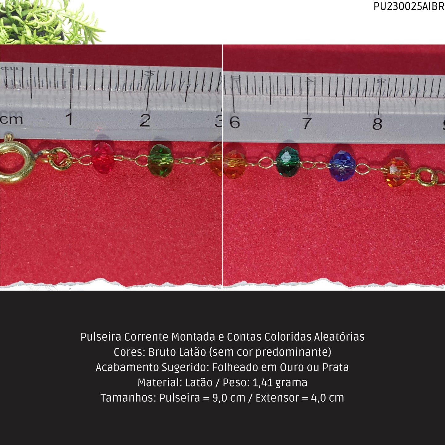 Pulseira Corrente Montada e Contas Coloridas Aleatórias  - Código.: PU230025AIBR  - Peso.: 1.4 gr
