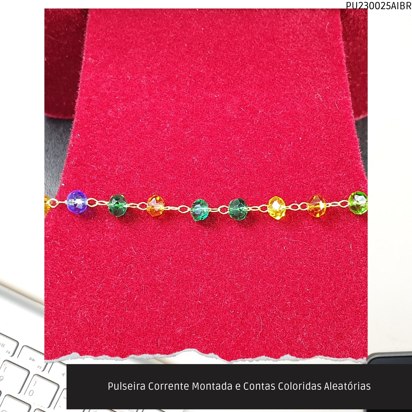 Pulseira Corrente Montada e Contas Coloridas Aleatórias  - Código.: PU230025AIBR  - Peso.: 1.4 gr