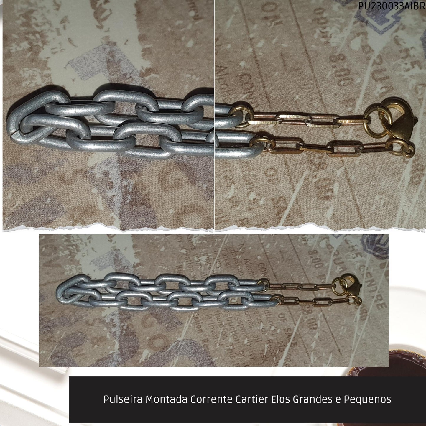 Pulseira Montada Corrente Cartier Elos Grandes e Pequenos  - Código.: PU230033AIBR  - Peso.: 5.7 gr