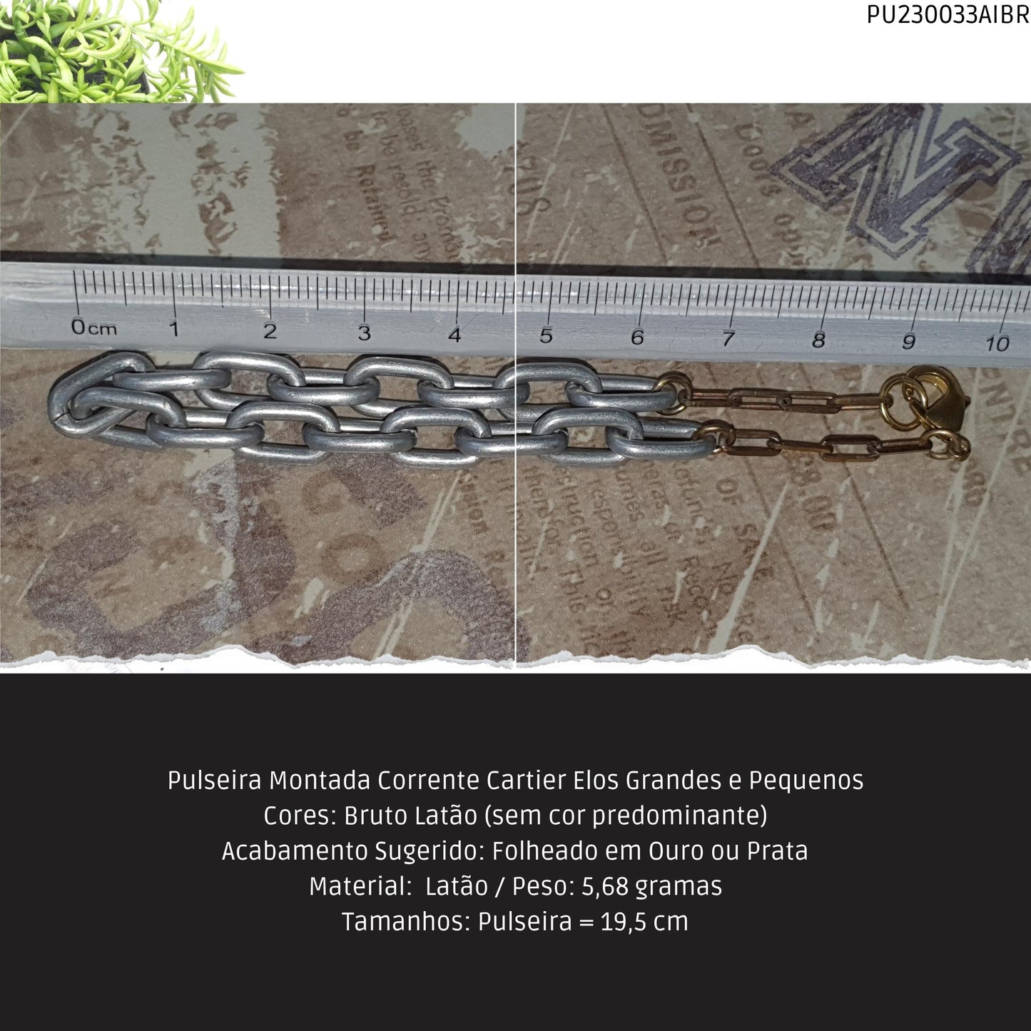 Pulseira Montada Corrente Cartier Elos Grandes e Pequenos  - Código.: PU230033AIBR  - Peso.: 5.7 gr