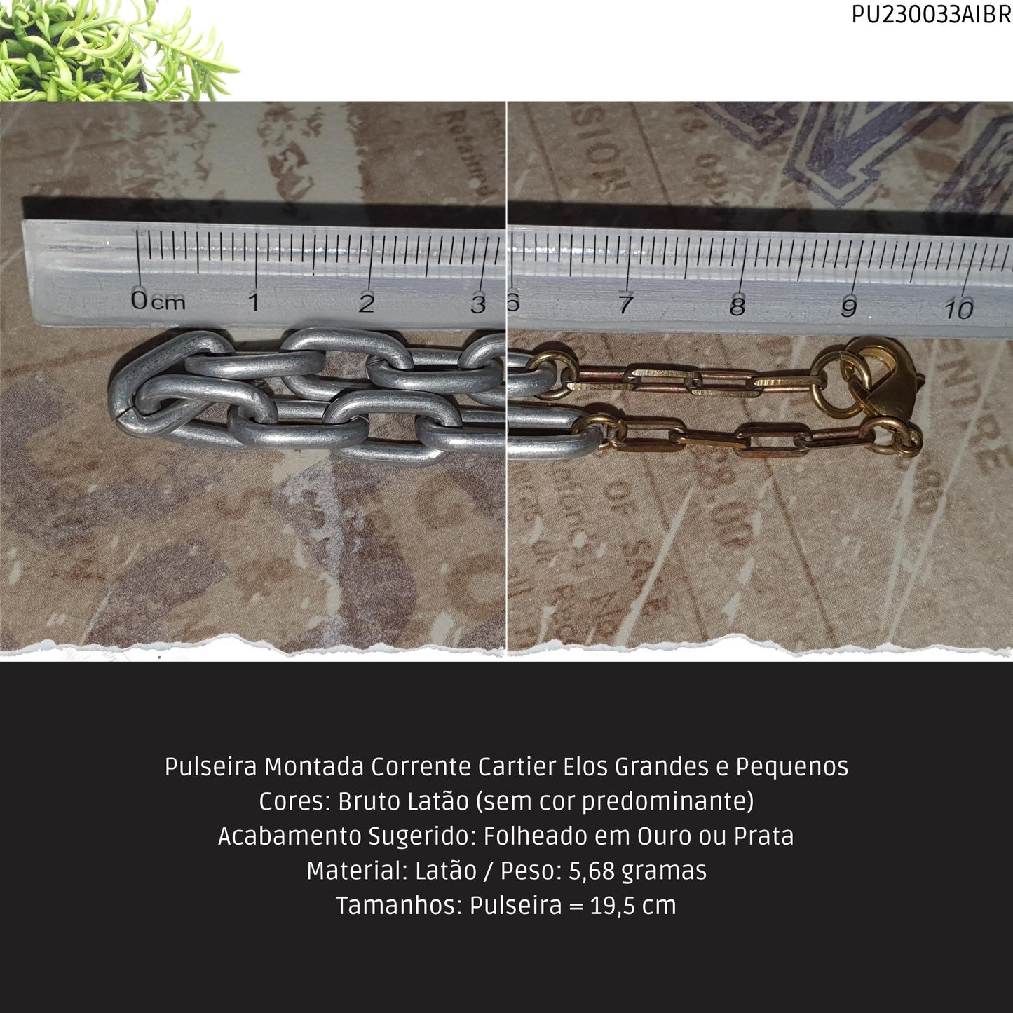 Pulseira Montada Corrente Cartier Elos Grandes e Pequenos  - Código.: PU230033AIBR  - Peso.: 5.7 gr